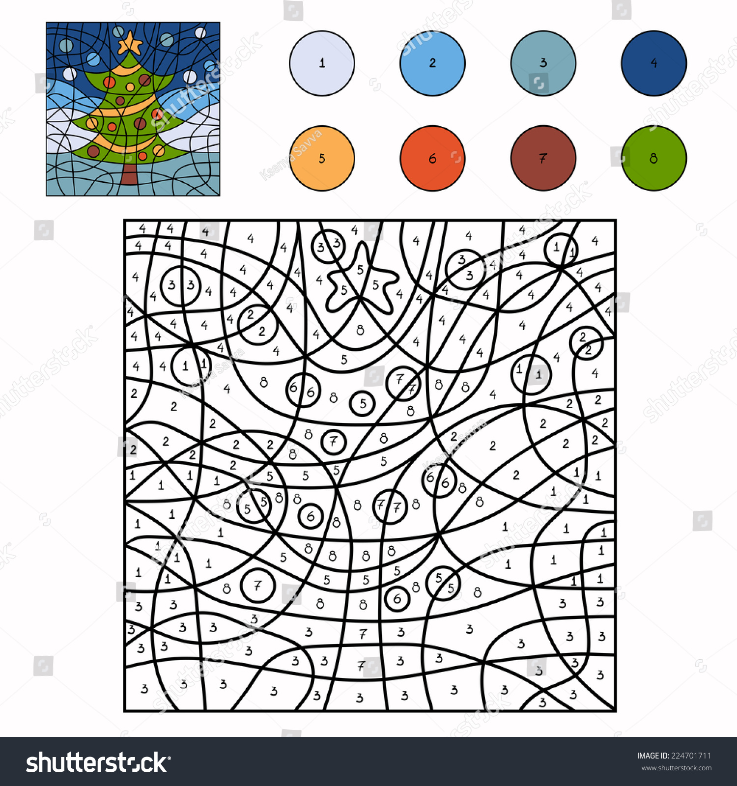 Color By Number Christmas Tree Stock Vector 224701711 - Shutterstock