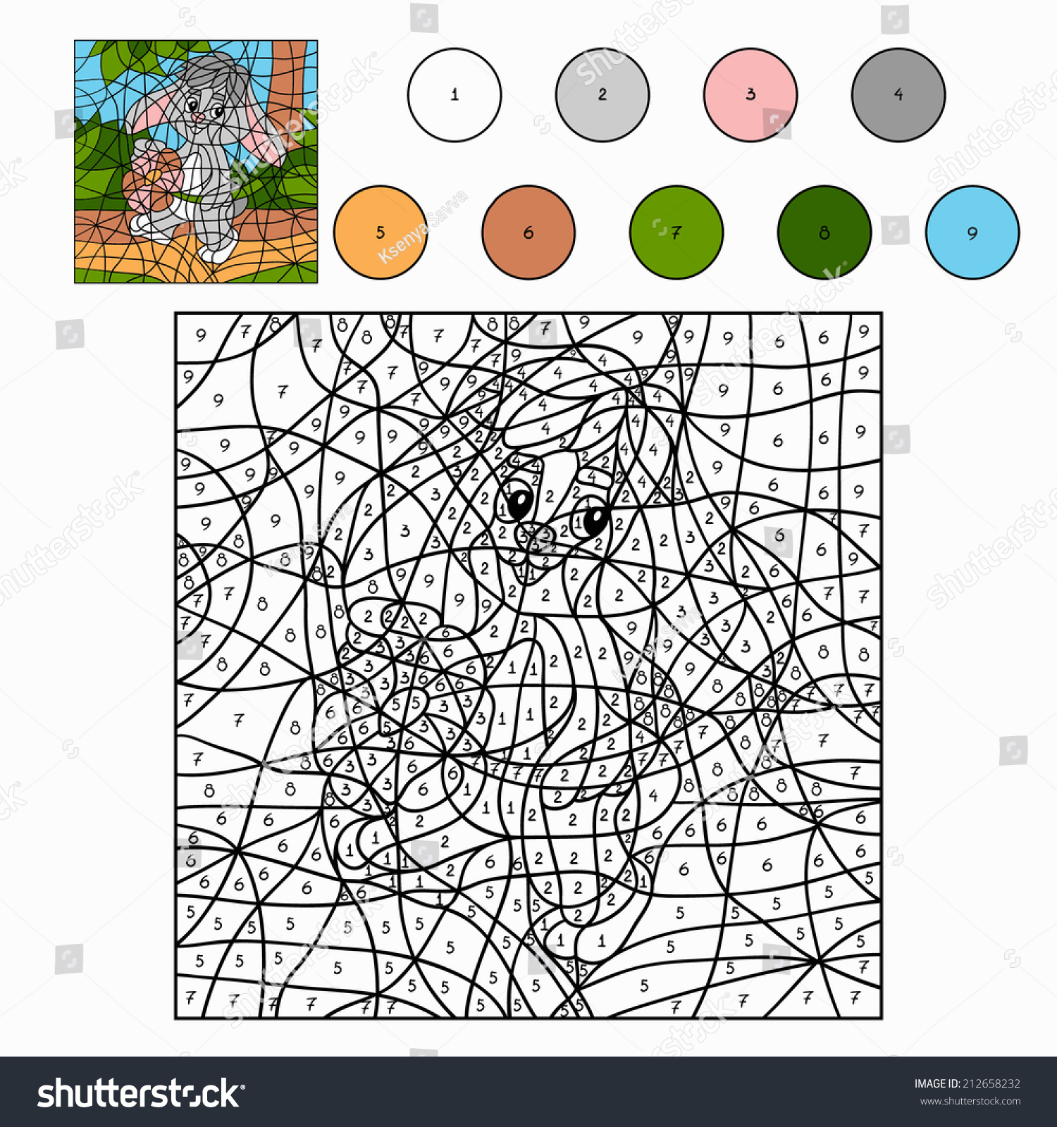 Color By Number (Rabbit) Stock Vector 212658232 : Shutterstock