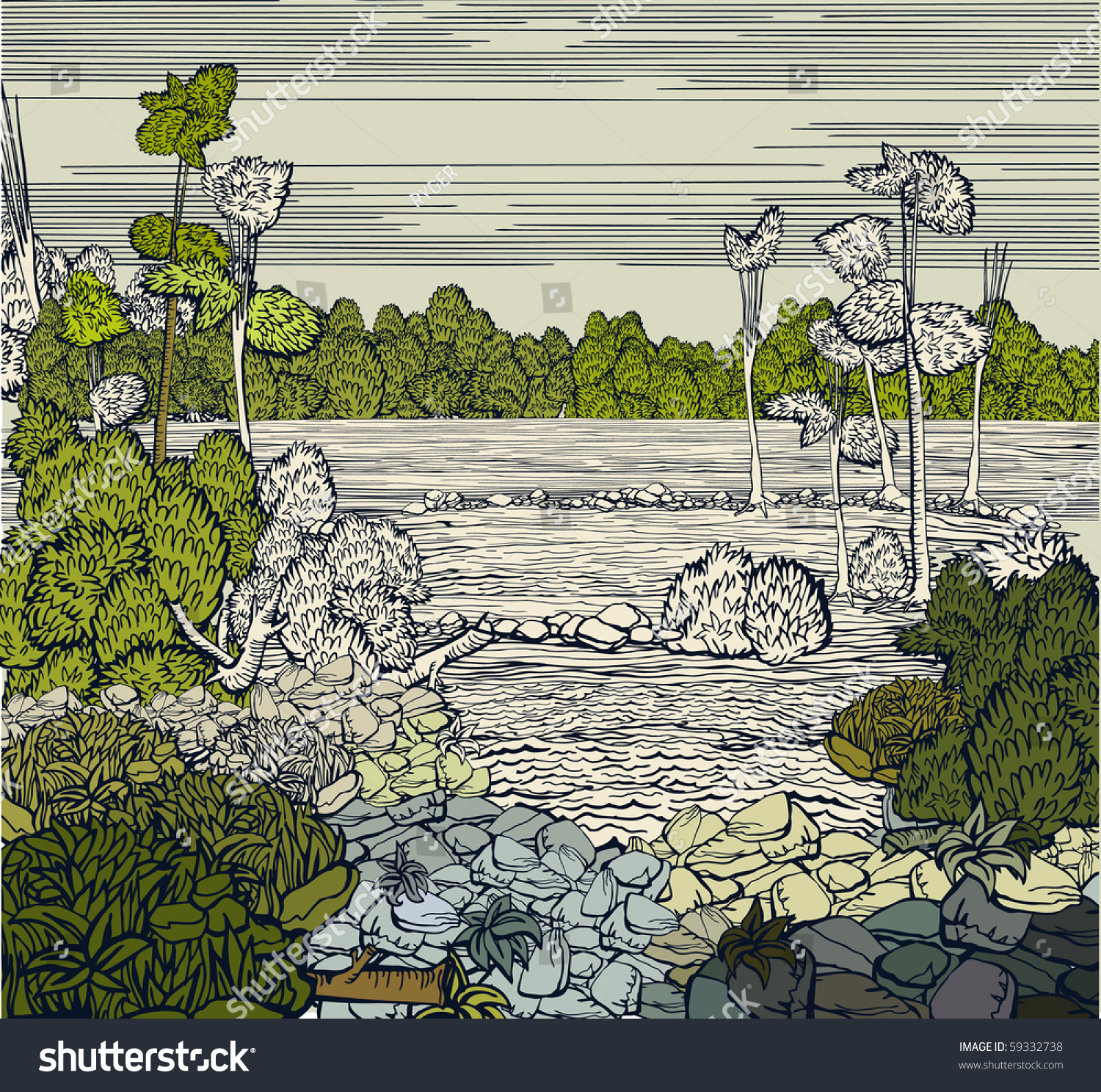 Colorfull Vector Handdrawn Landscape Stock Vector 59332738 - Shutterstock