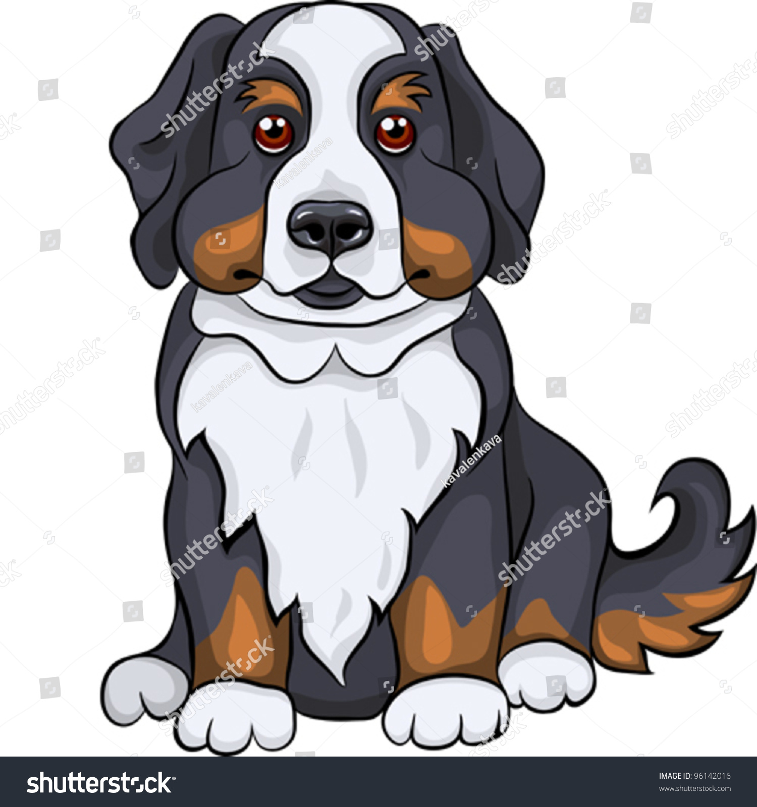 Color Sketch Of A Cartoon Puppy Breed Bernese Mountain Dog Smiling