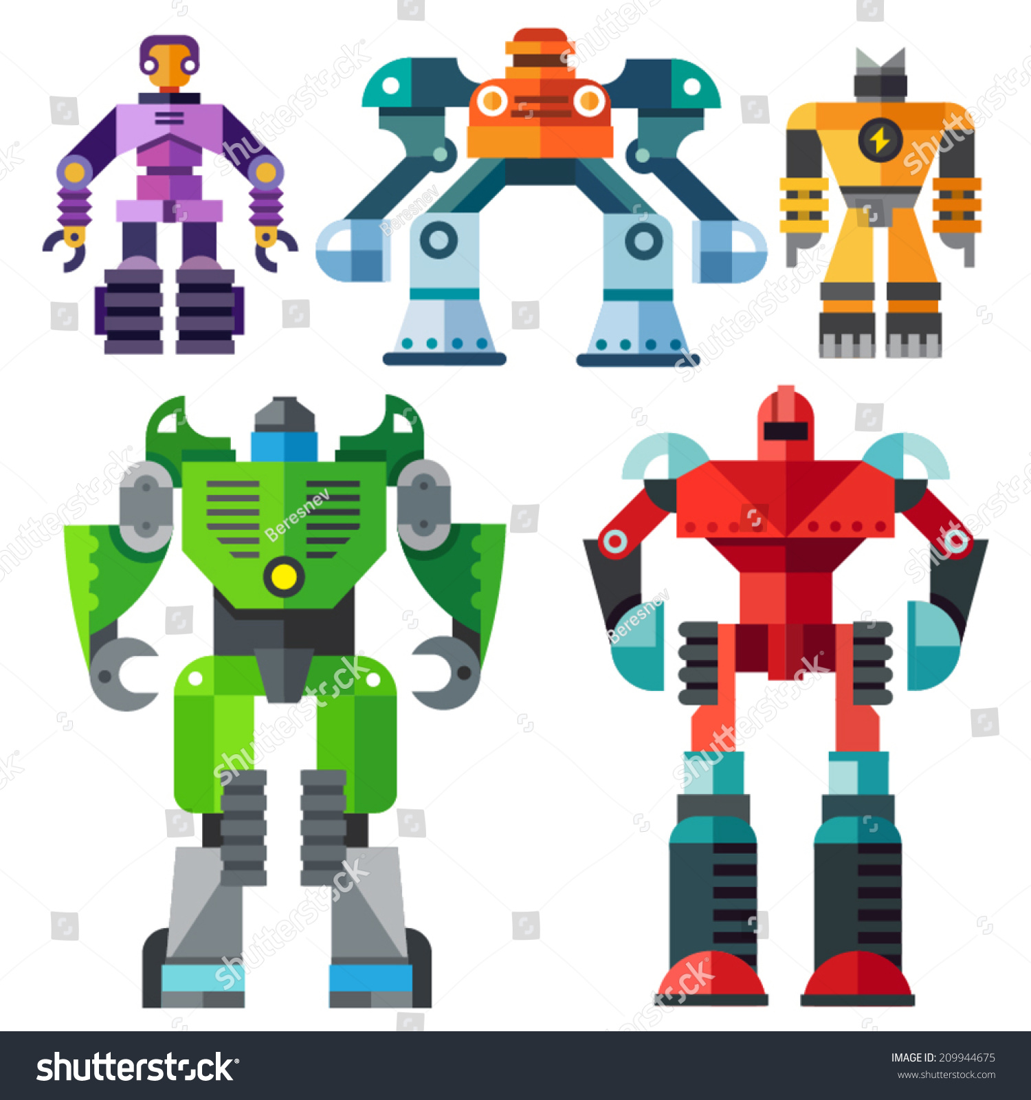 Color Vector Flat Icon Set And Illustrations Modern Transformer Robots 209944675 Shutterstock 9452