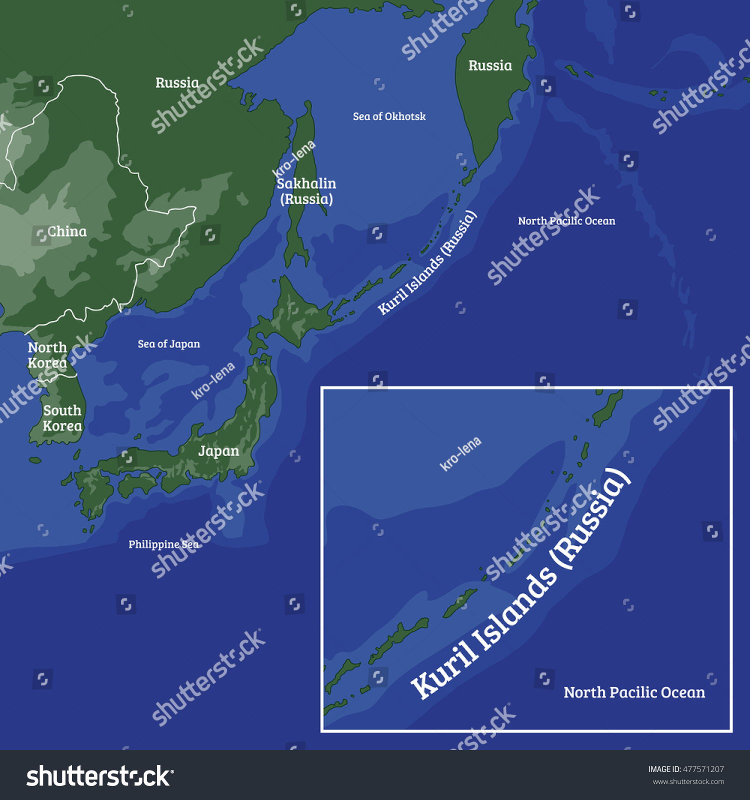 Colored Fragment Map Kuril Islands Vector De Stock Libre De Regal As