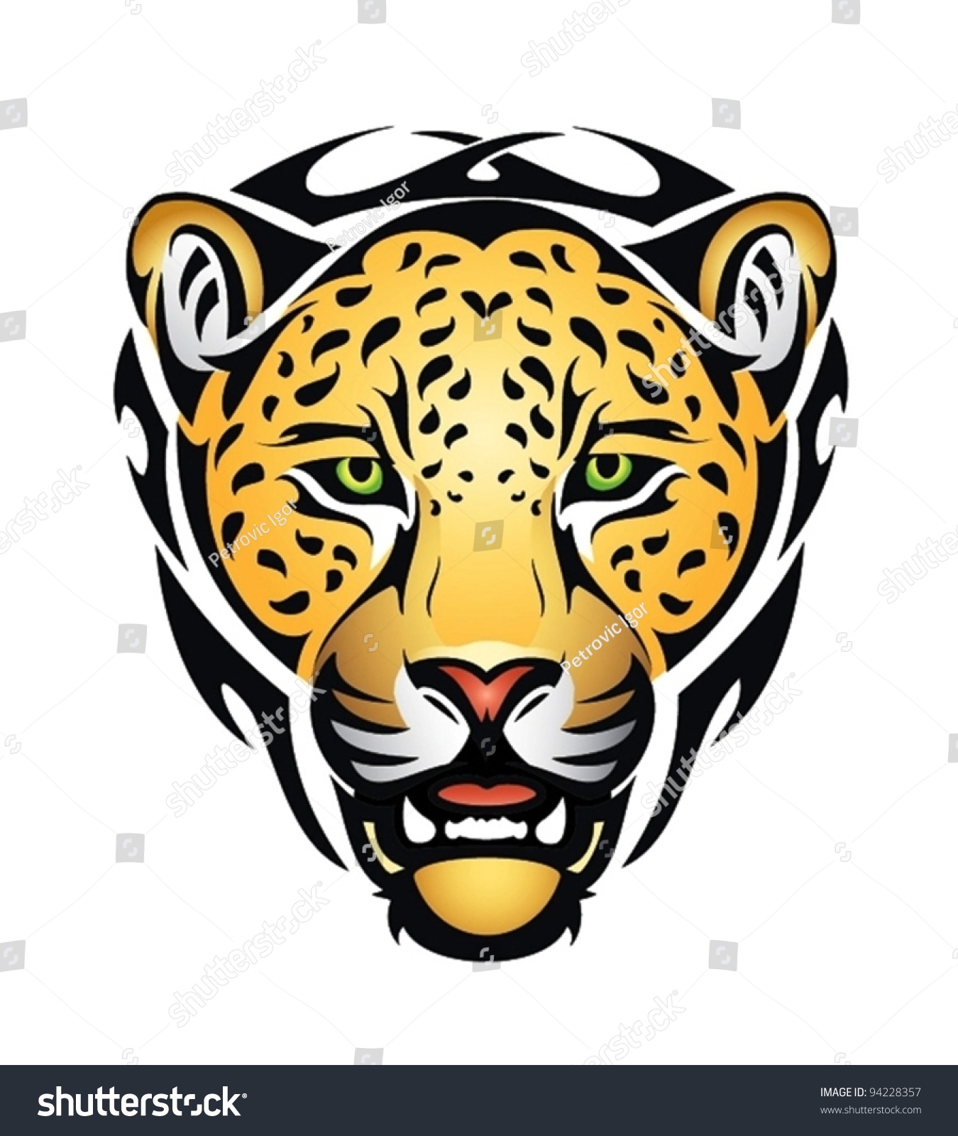 Colored Jaguar Head Symbol And Tattoo - Vector Illustration - 94228357