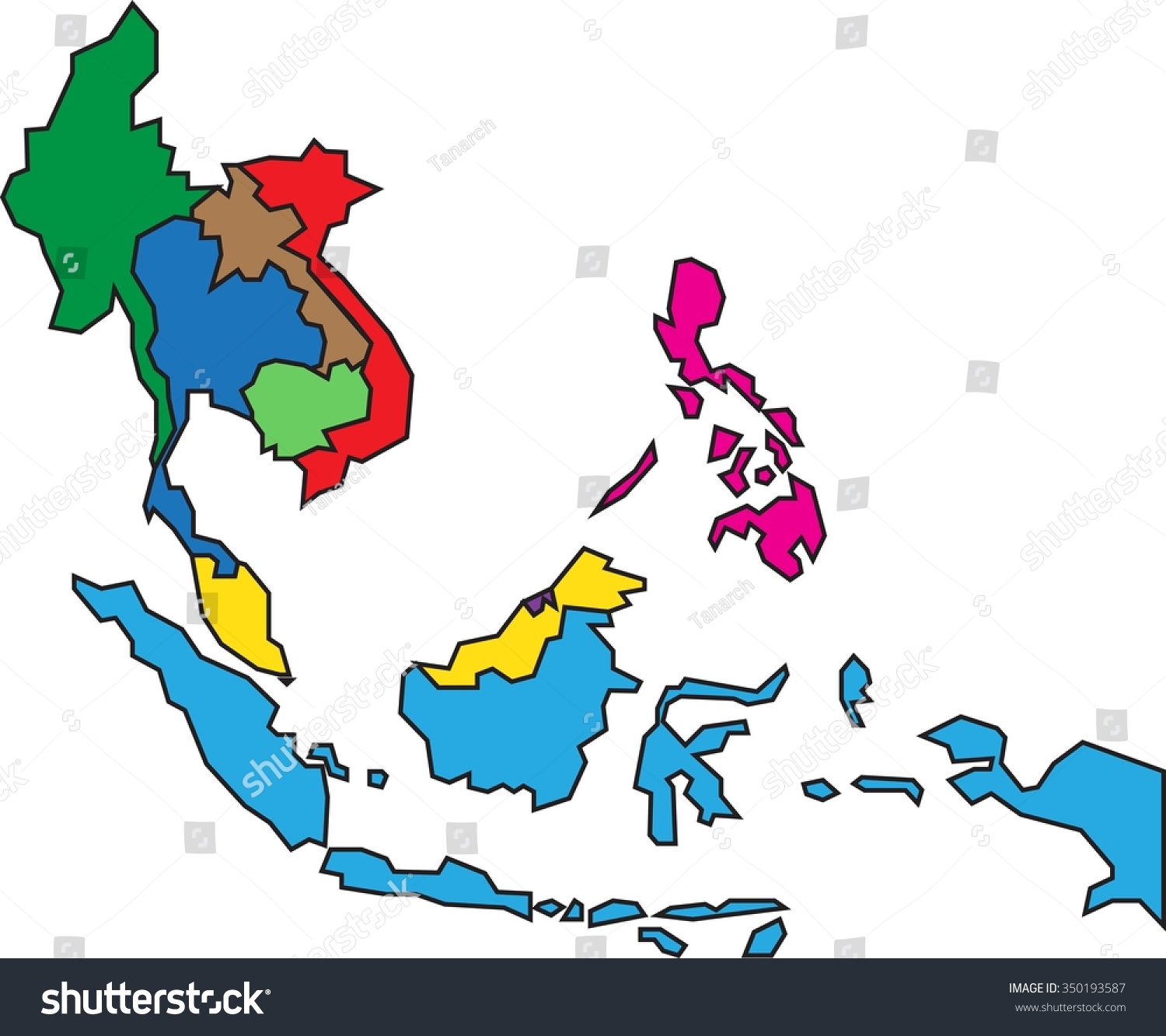 Colorful Asean Map On White Background Stock Vector 350193587