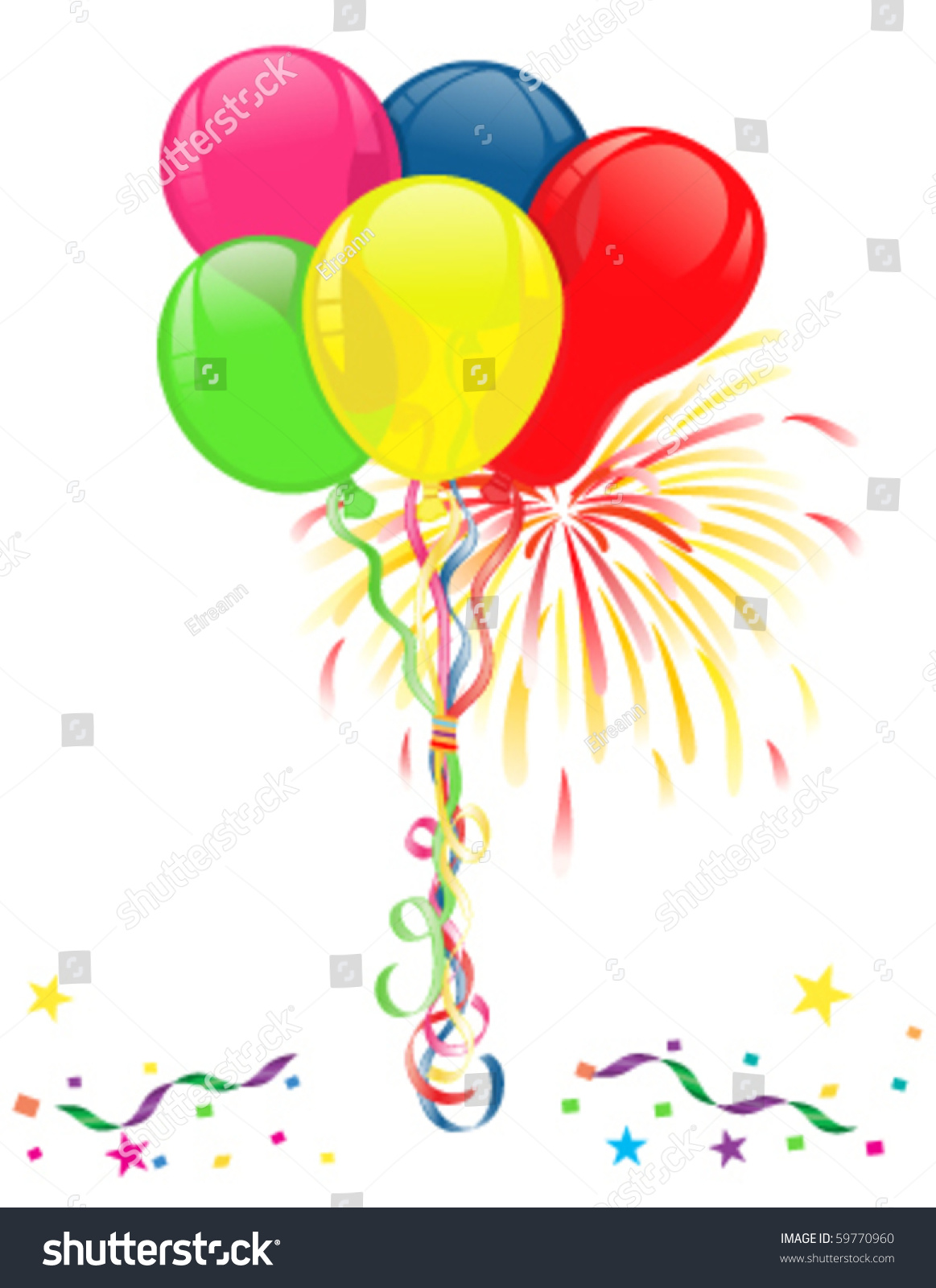 Colorful Balloons Fireworks Confetti Parties Celebrations Stock Vector