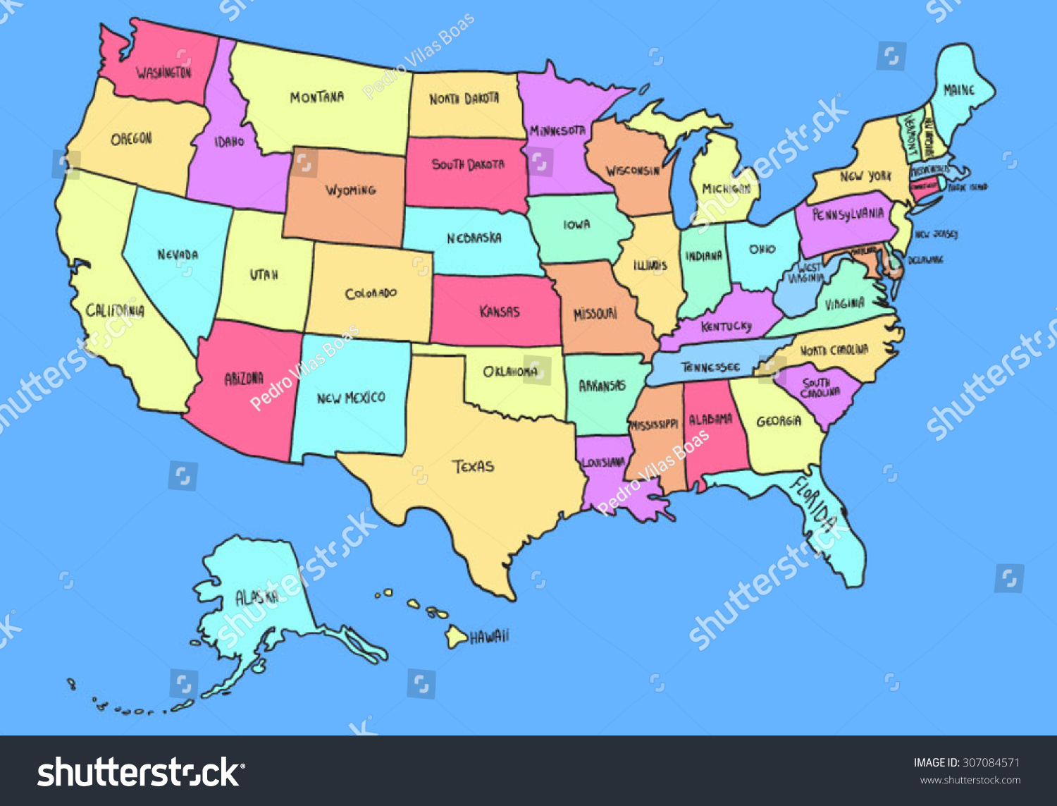 Colorful Cartoon Usa Map Stock Vector 307084571 Shutterstock