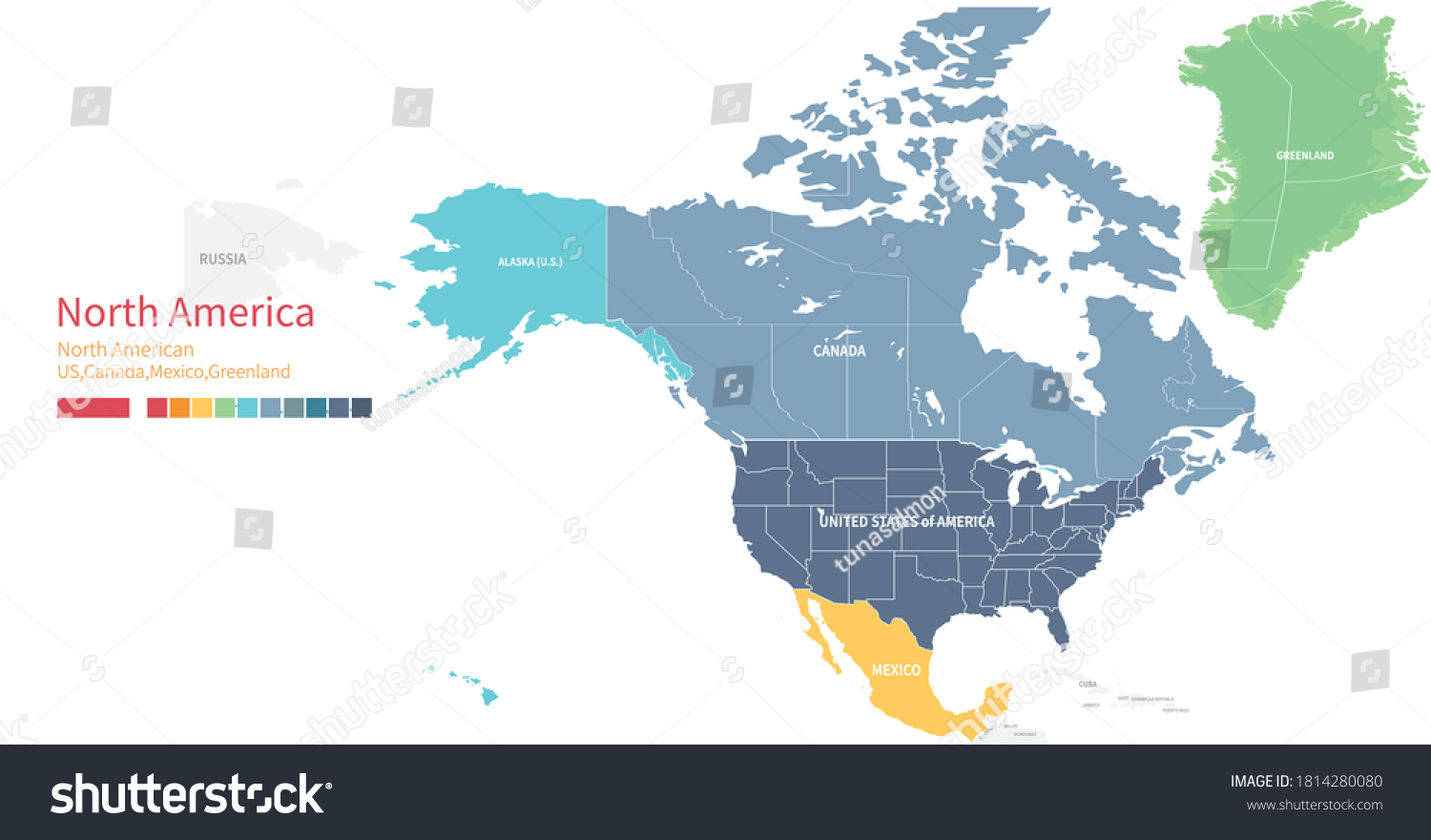 Colorful Detailed Vector Map North American Stock Vector Royalty Free