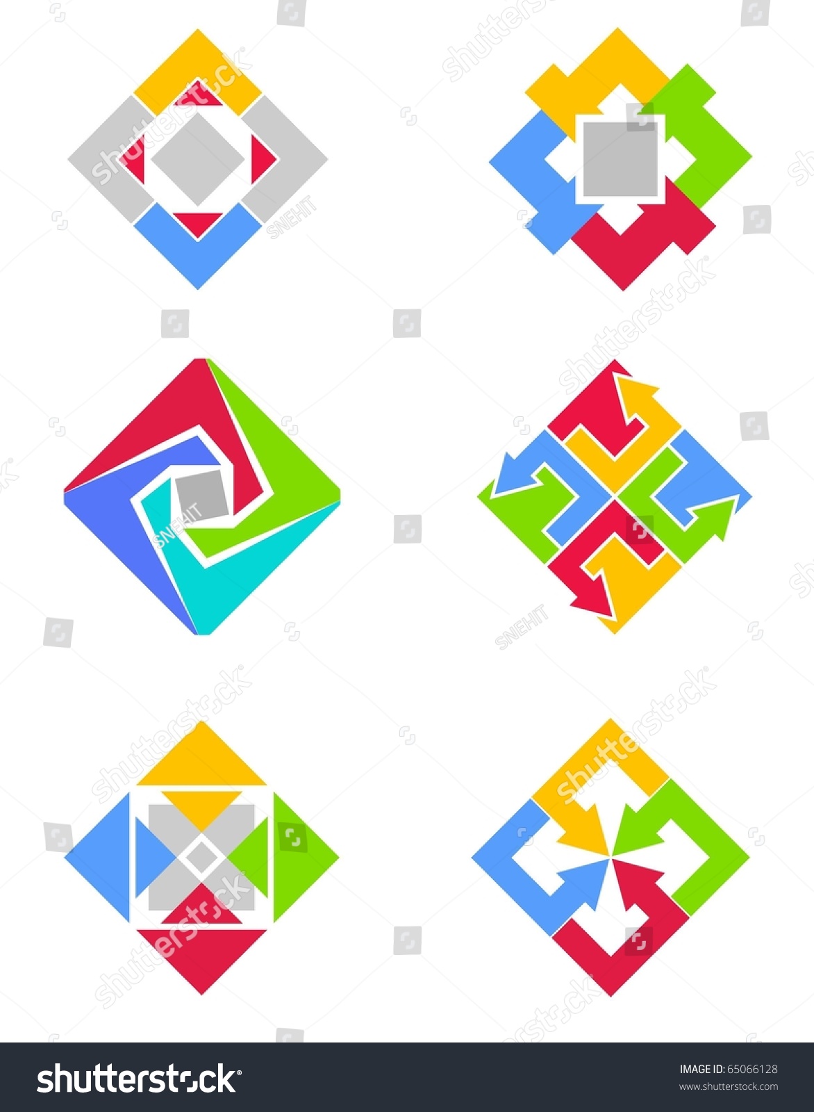 Colorful Diamond Shaped Design Elements On White Background Stock