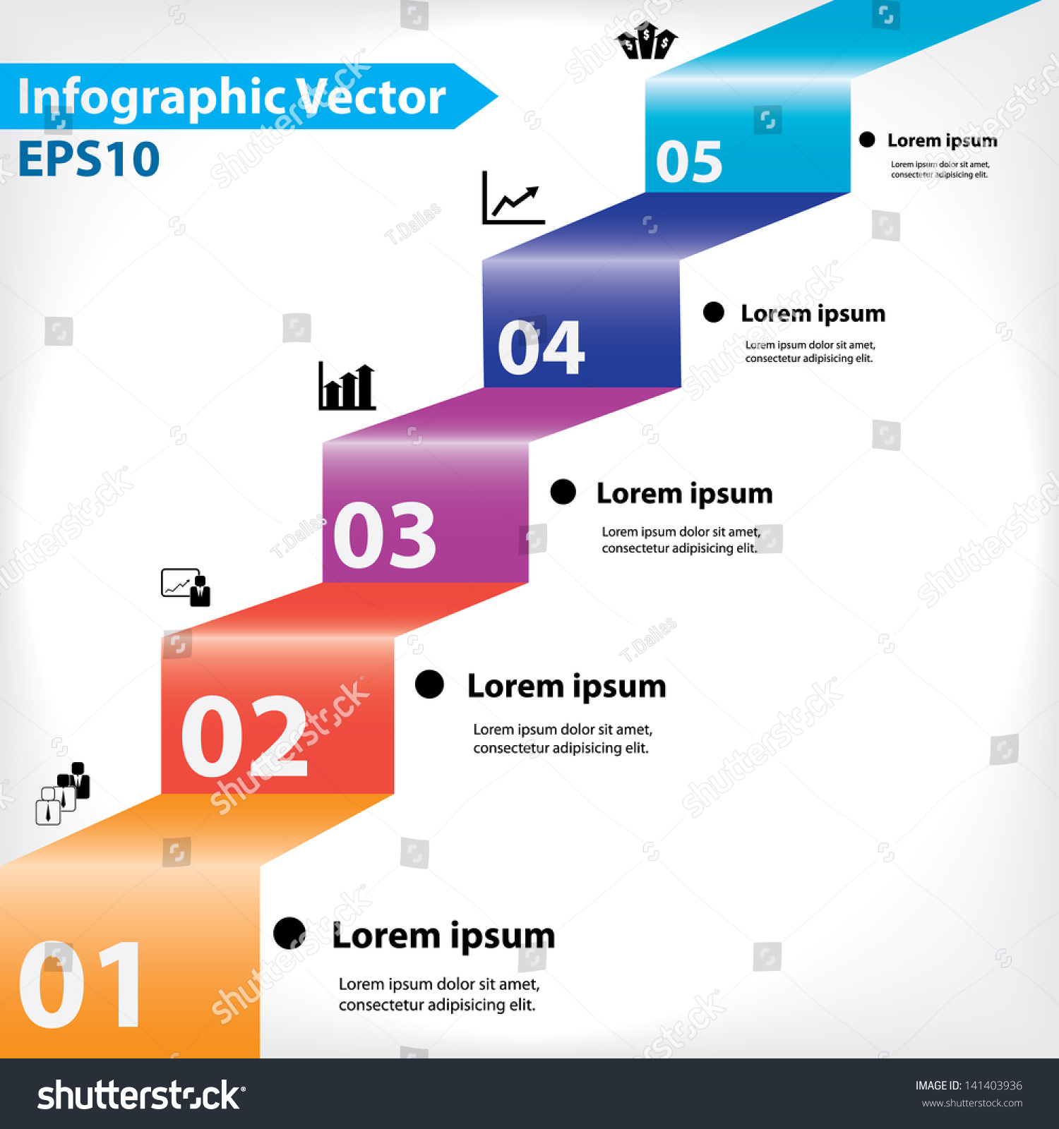 Colorful Five Steps Design Workflow Layout Stock Vector