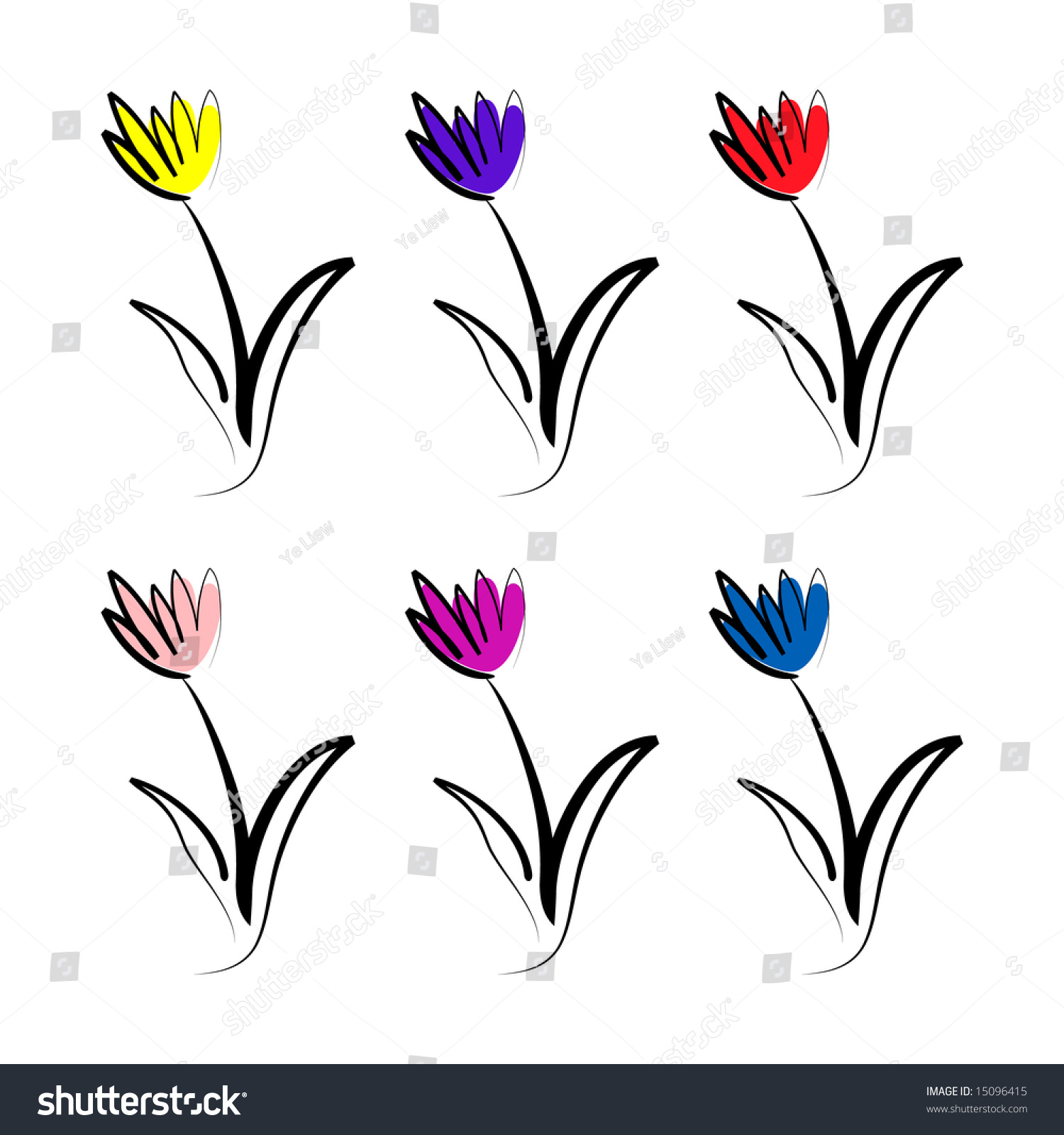 Colorful Flower Sketches Stock Vector 15096415 - Shutterstock