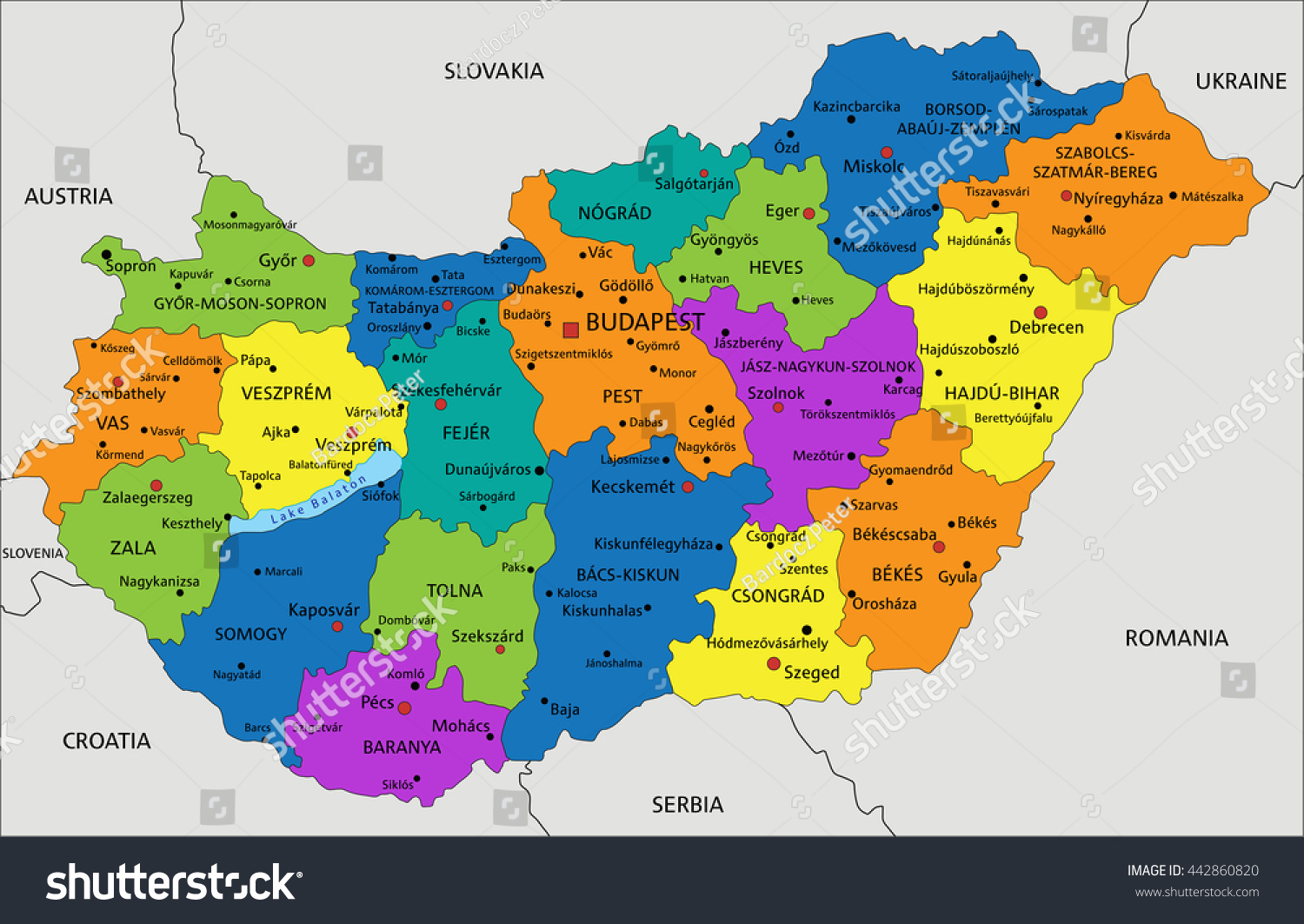 Colorful Hungary Political Map Clearly Labeled Vector De Stock Libre