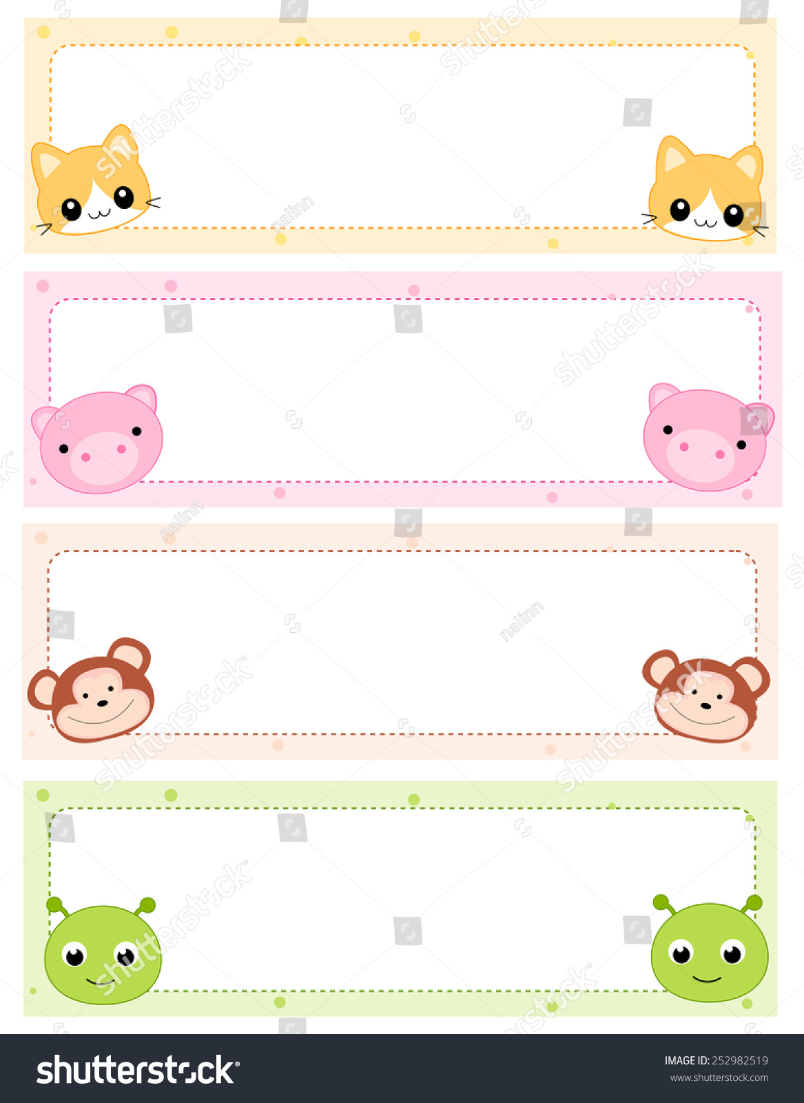 Colorful Kids Name Tags Cute Animal Stock Vector 252982519 Shutterstock