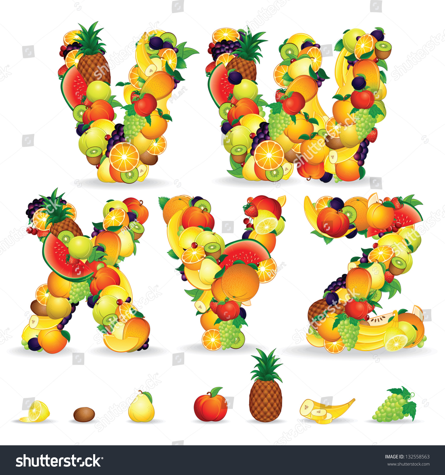 Colorful Letters Fruit Berries Vector Clip Stock Vector 132558563 