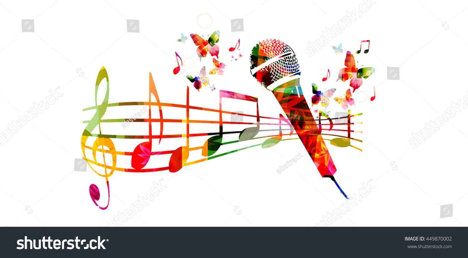 Colorful music background with microphone and music notes Colorful music background with microphone and music notes