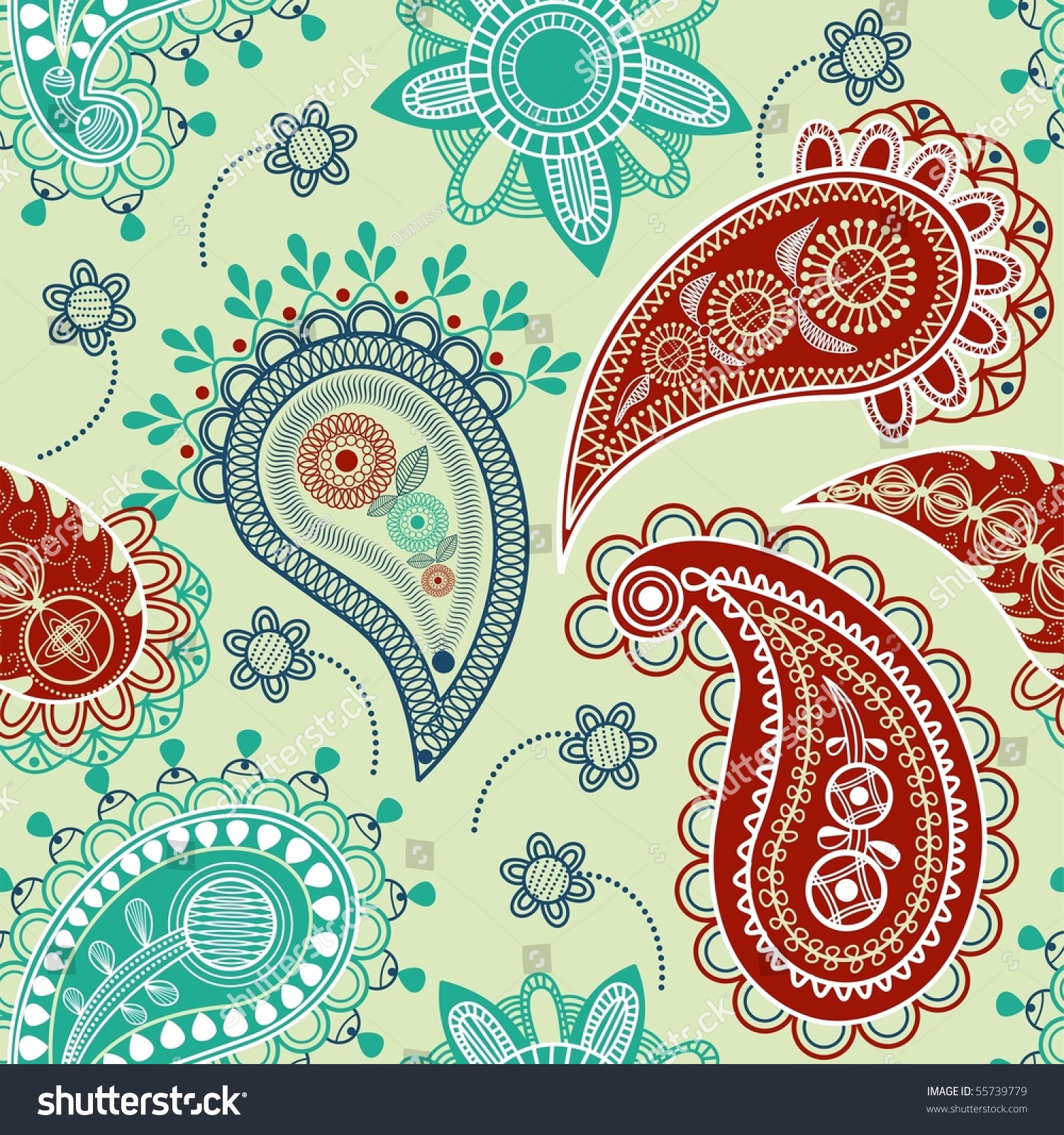 Colorful Paisley Seamless Pattern Stock Vector Illustration