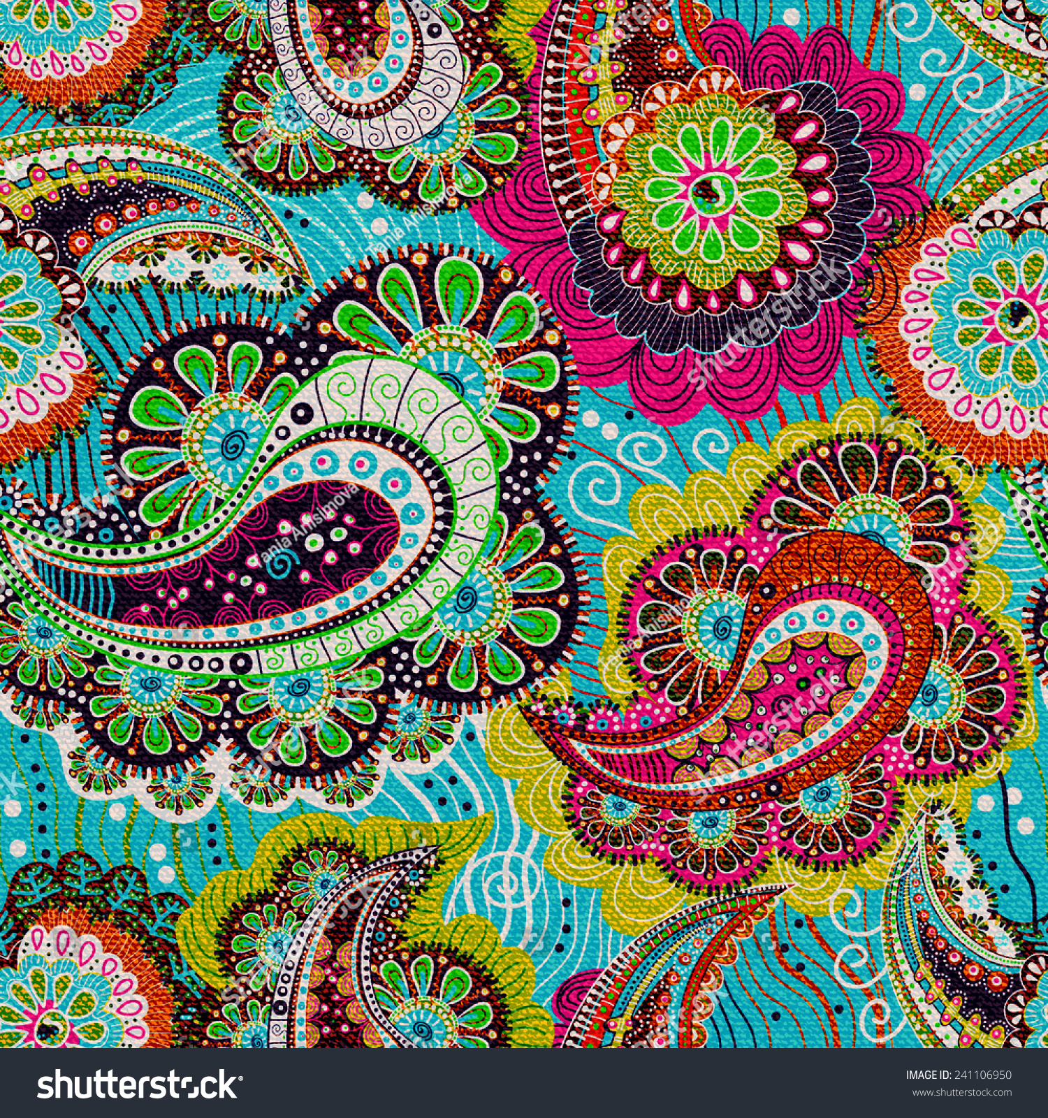 Colorful Paisley Seamless Pattern. Blue, Pink Wallpaper Stock Vector