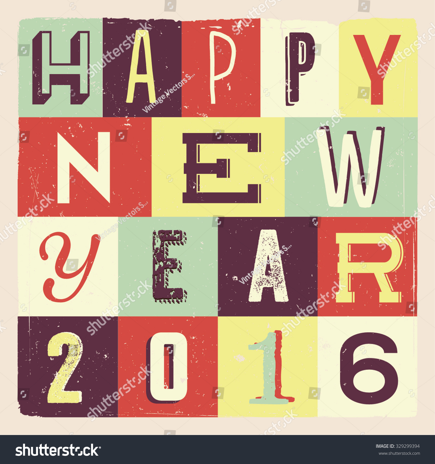 Colorful Retro Vintage 2016 New Year Poster Background Stock Vector