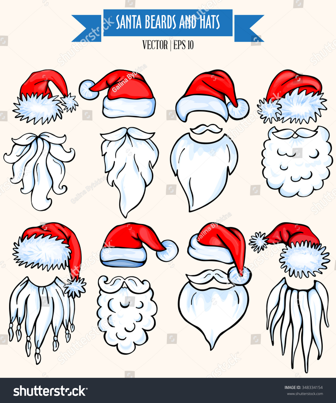 Colorful Santa Hats Mustache Beards Christmas Stock Vector Royalty