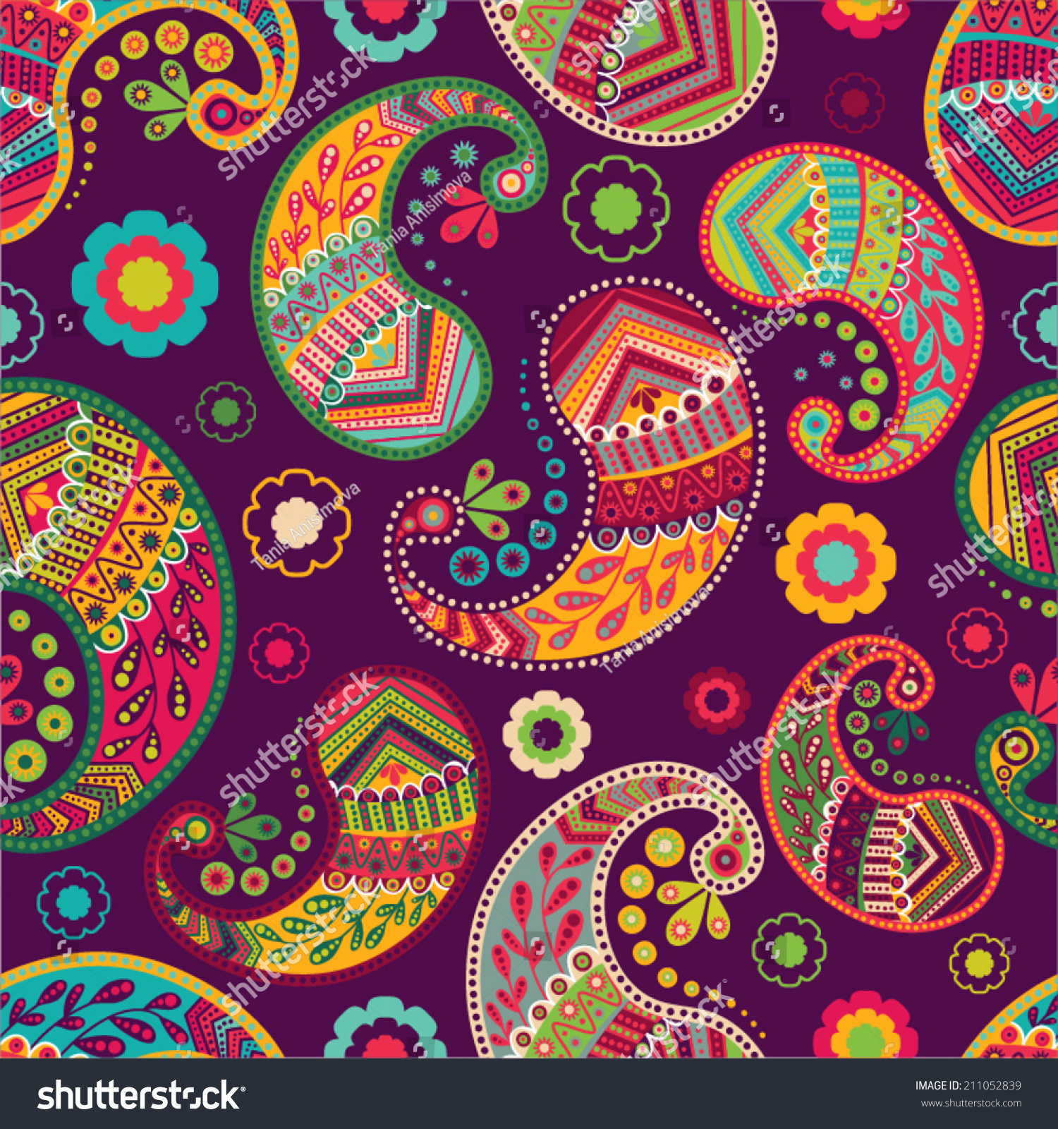 Colorful Seamless Paisley Pattern Stock Vector Illustration 211052839