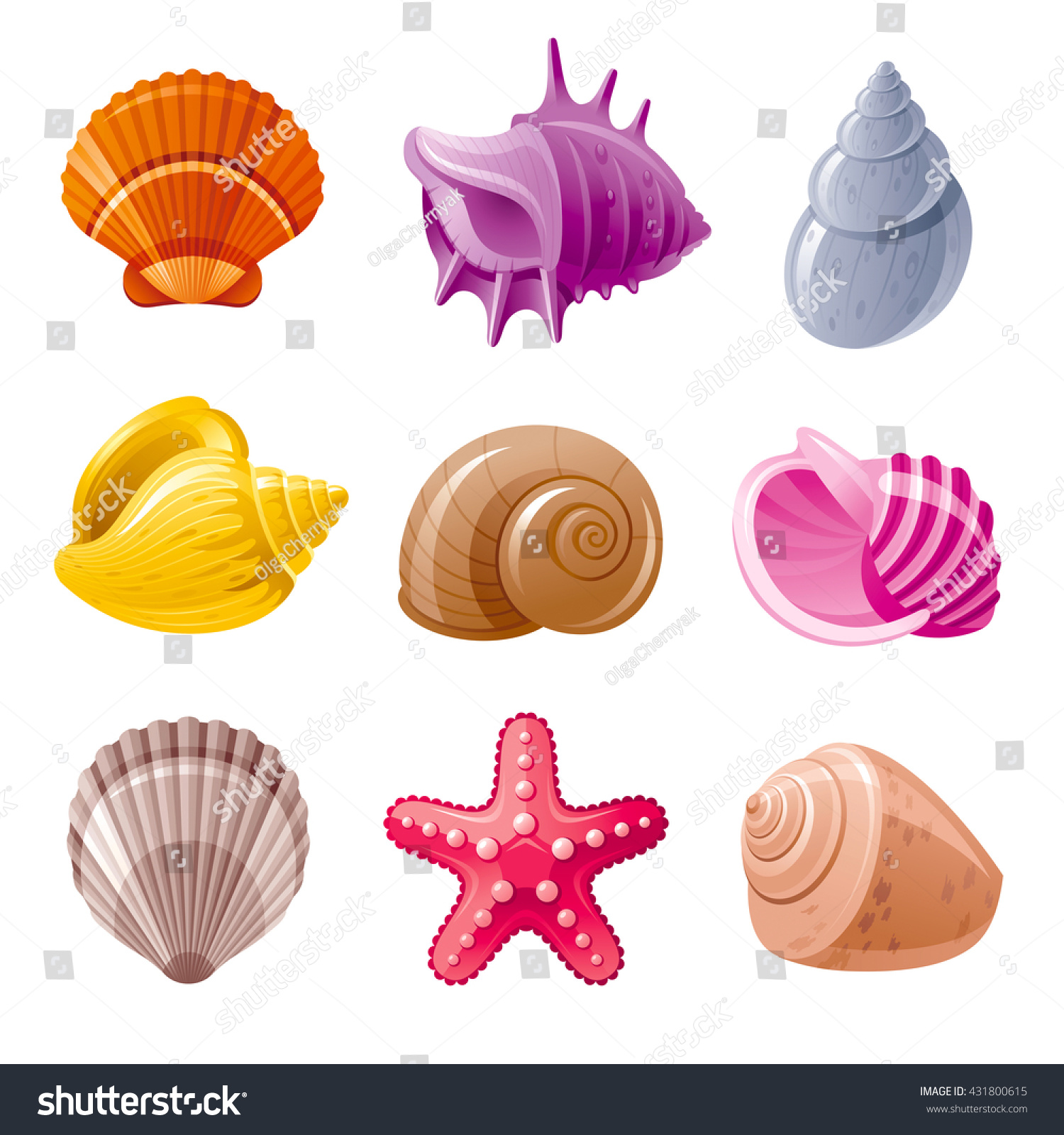 Colorful Tropical Shells Underwater Icon Set Stock Vector 431800615 