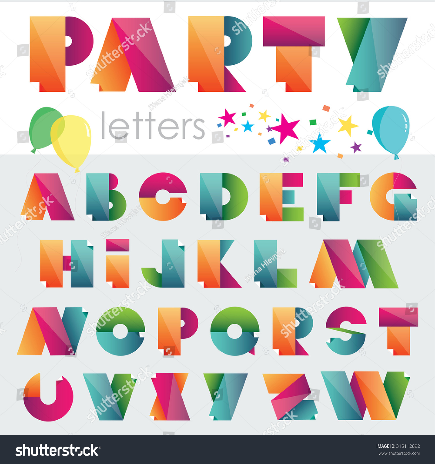 Colorful Vibrant Fun Festive Party Alphabet Stock Vector