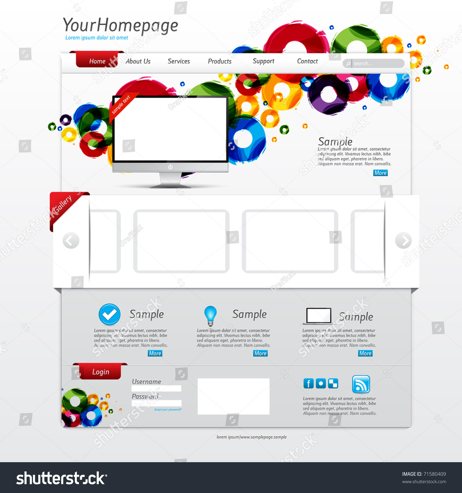 Colorful Website Template With Clean Modern Design And Gallery Slider Stock Vector Illustration Colorful Website Templates