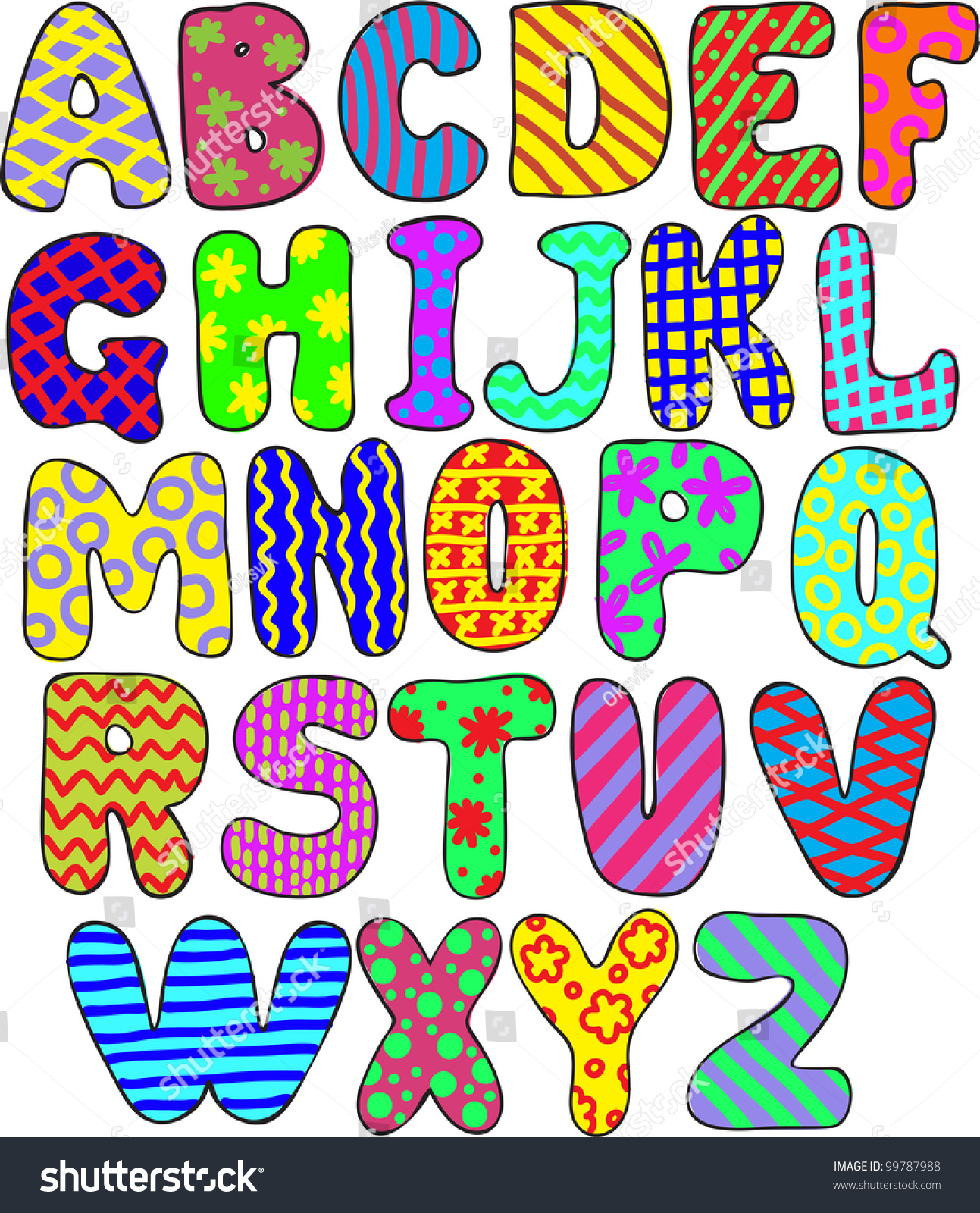 Colorful Whimsical Hand Drawn Alphabet Stock Vector Illustration 99787988 Shutterstock 0953