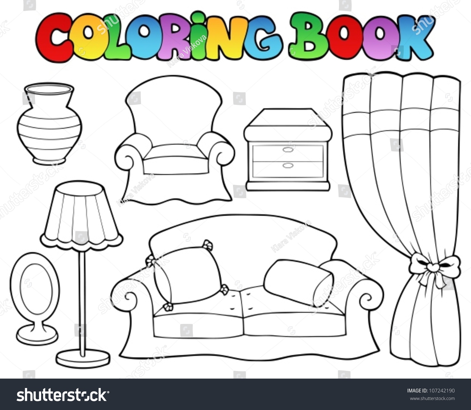 Coloring Book Various Furniture 1 - Vector Illustration ...