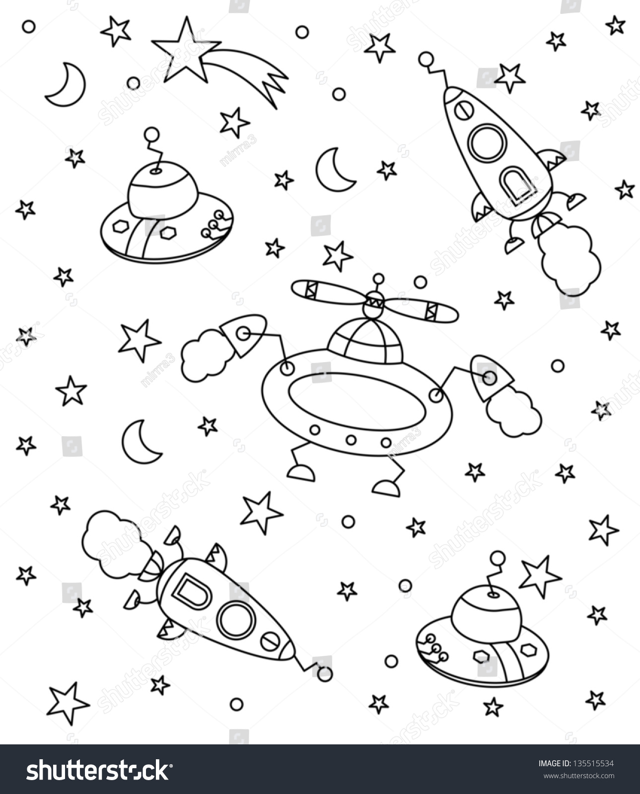 Coloring Book Spaceships Universe Vector Illustration Stock Vector