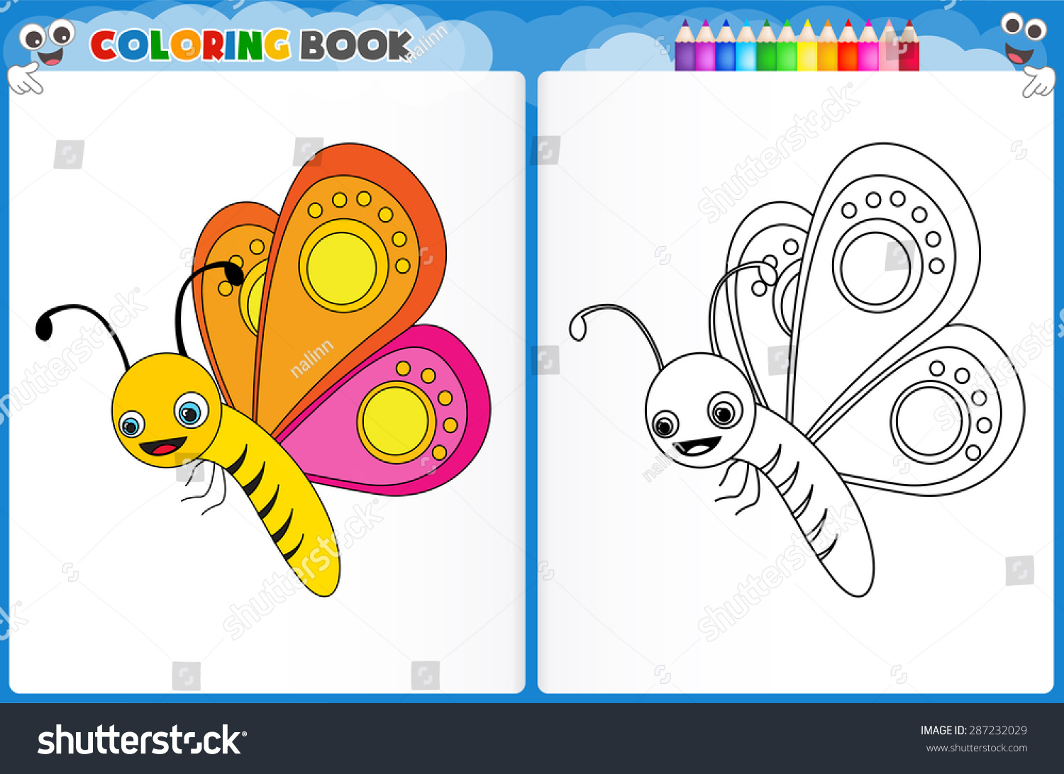 Coloring Page Butterfly With Colorful Sample Printable Worksheet For