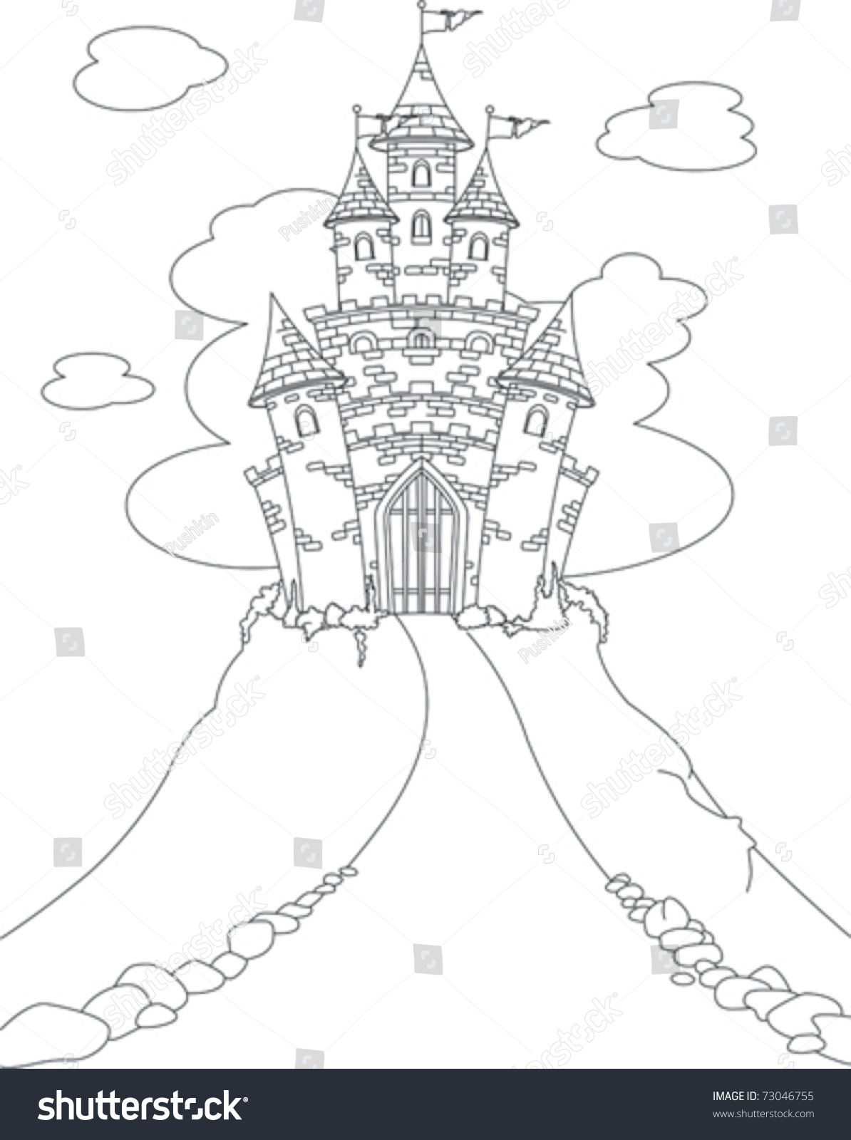Coloring Page With Magic Fairy Tale Princess Castle Stock Vector Illustration 73046755 ...