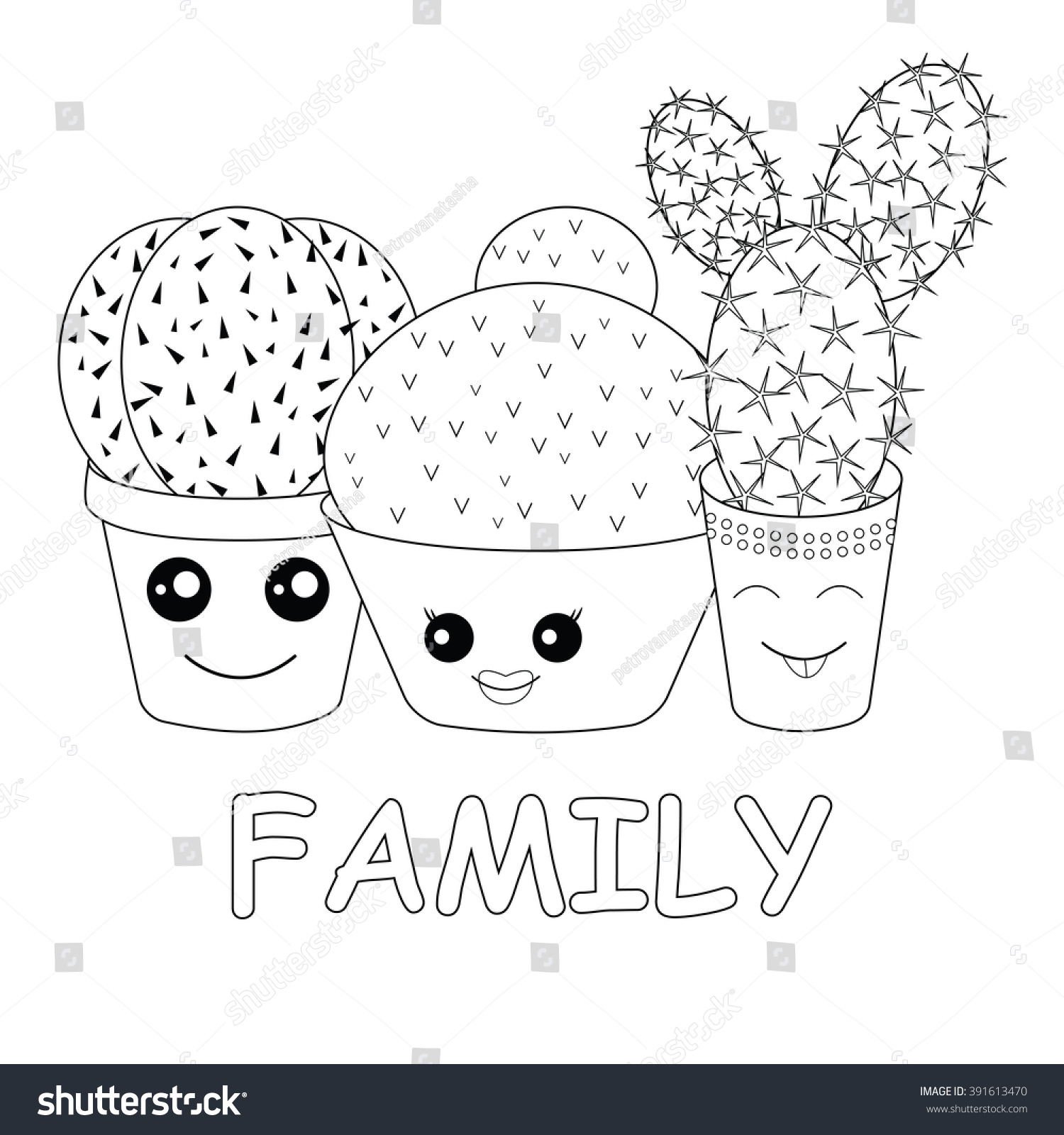 Coloring Cacticoloring Pagehilarious Family Cacti On Stock Vector