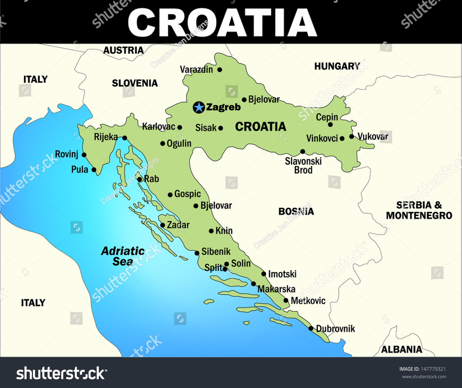 Colorized Vector Map Of Croatia Illustrator Version Eps Shutterstock