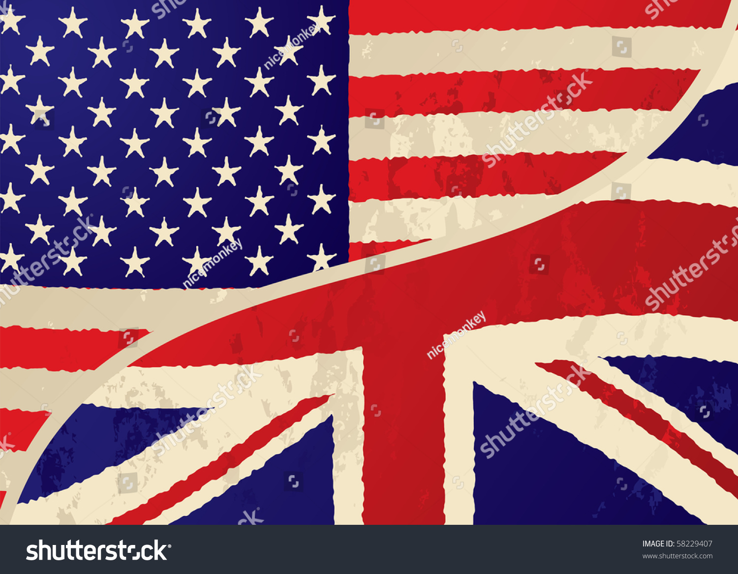 Combined British And American Grunge Flag With Divide Stock Vector