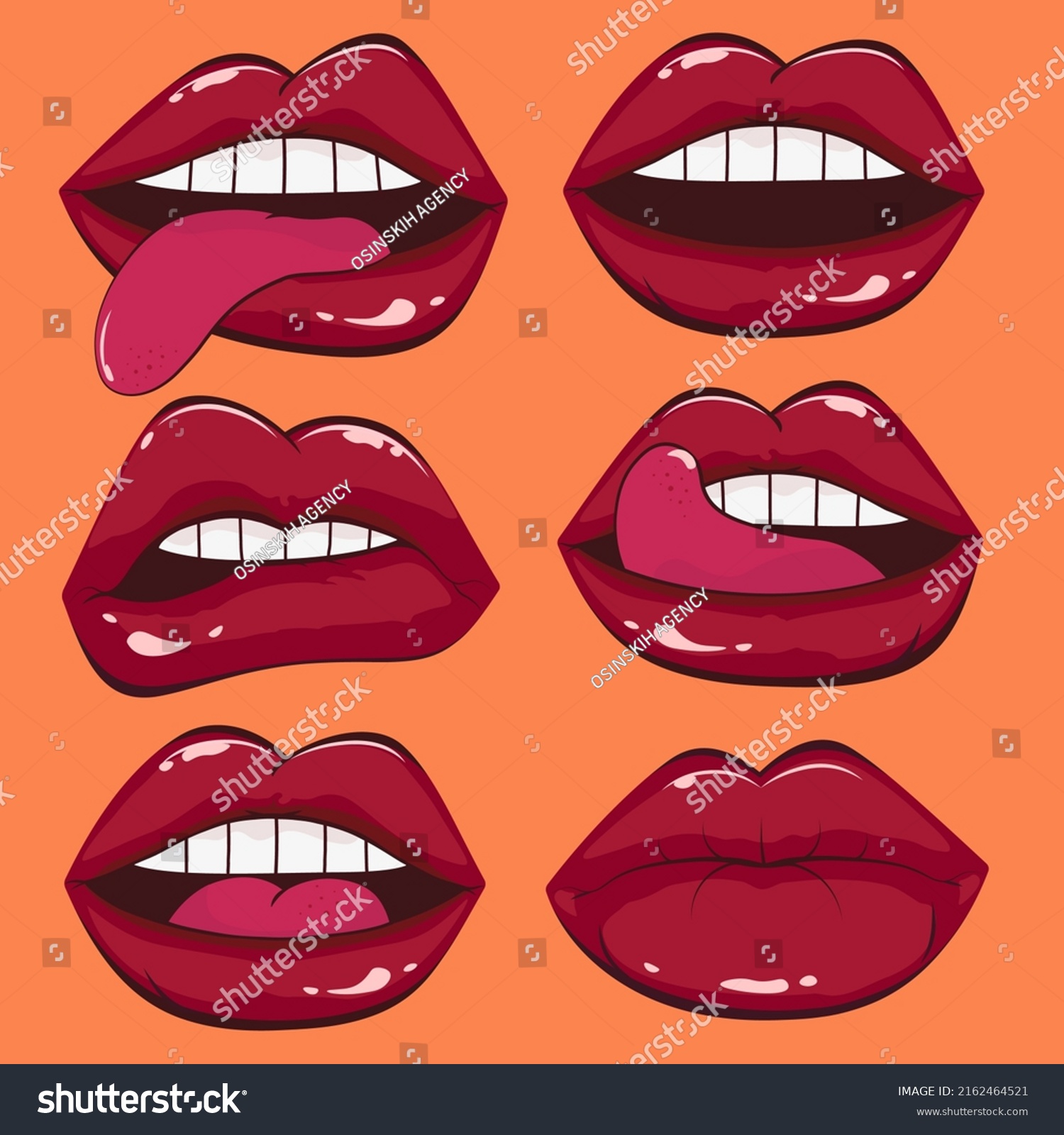 Comic Female Lips Set Mouth Kiss Stock Vector Royalty Free