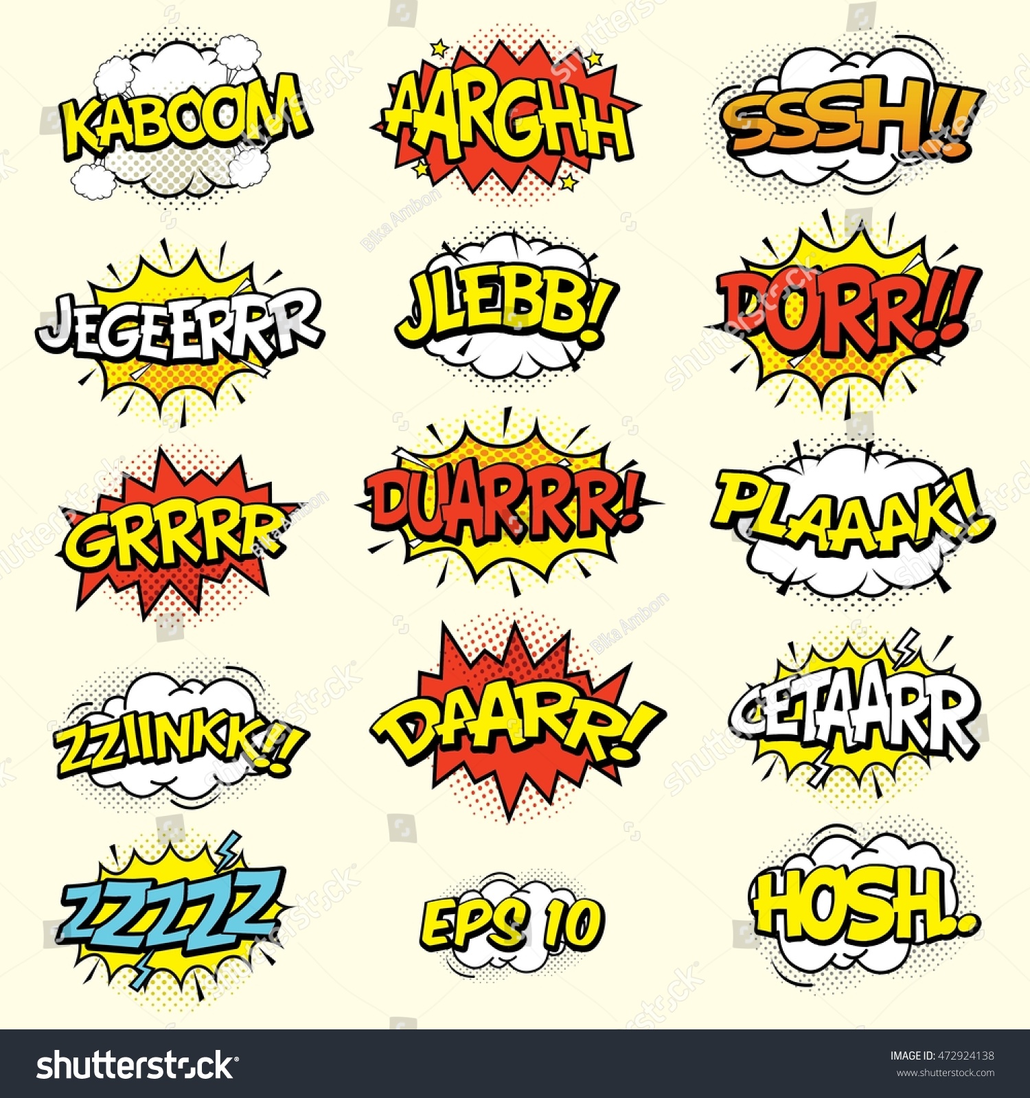 Comic Sound Effects Set In Cartoon Vector Style. Sound Bubble Speech