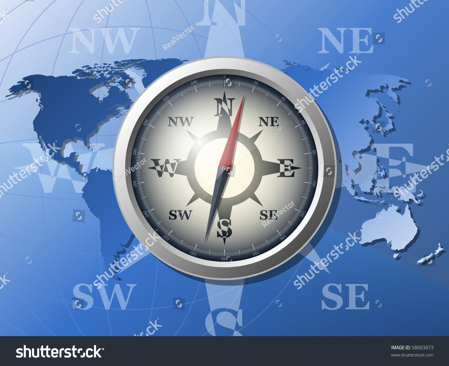 Compass World Map Vector Stock Vector 58003873 Shutterstock