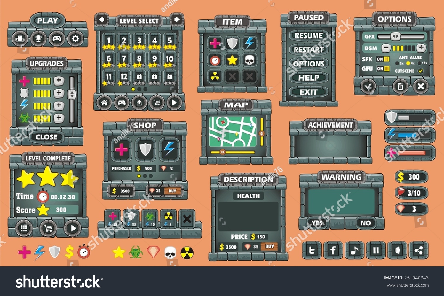 Complete Set Of Graphical User Interface (Gui) To Build 2d Video Games ...