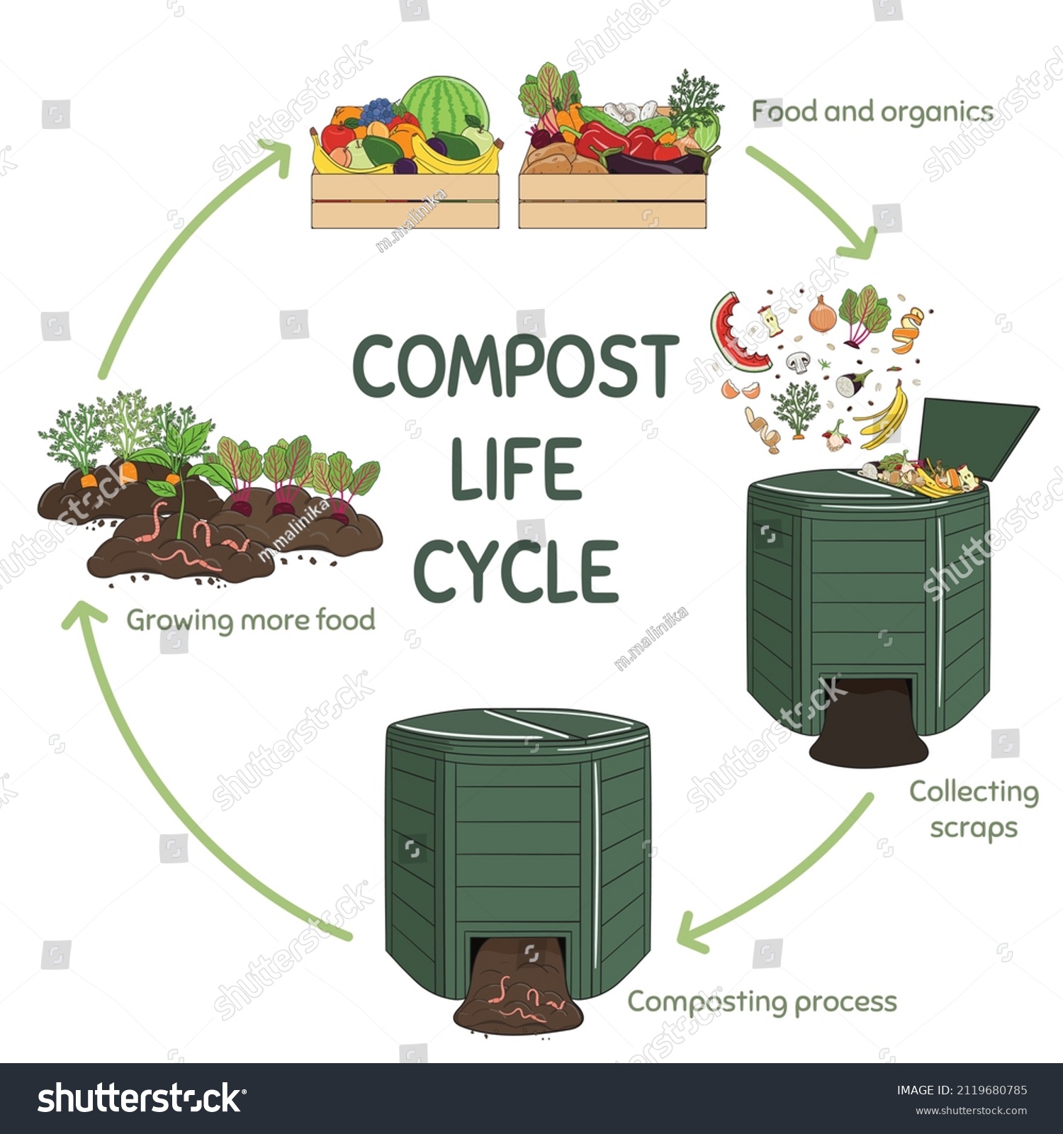 Compost Life Circle Infographic Composting Process Stock Vector