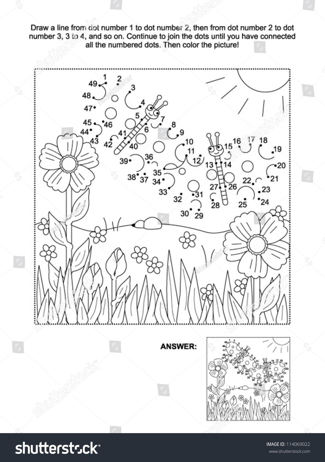 Connect The Dots Picture Puzzle And Coloring Page, Spring ...