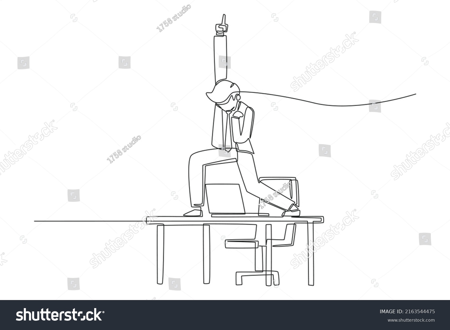 Continuous Line Drawing Happy Businessman Standing Stock Vector