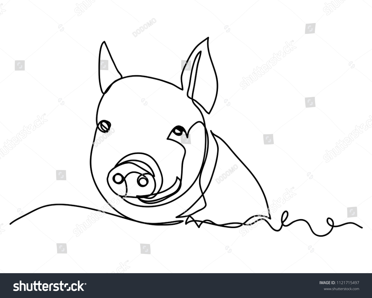 Continuous Line Drawing Cute Pig Vector Stock Vector Royalty Free