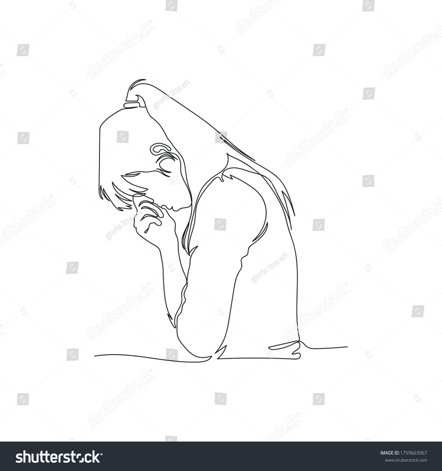 Continuous Line Drawing Depressed Women Emotional Stock Vector Royalty