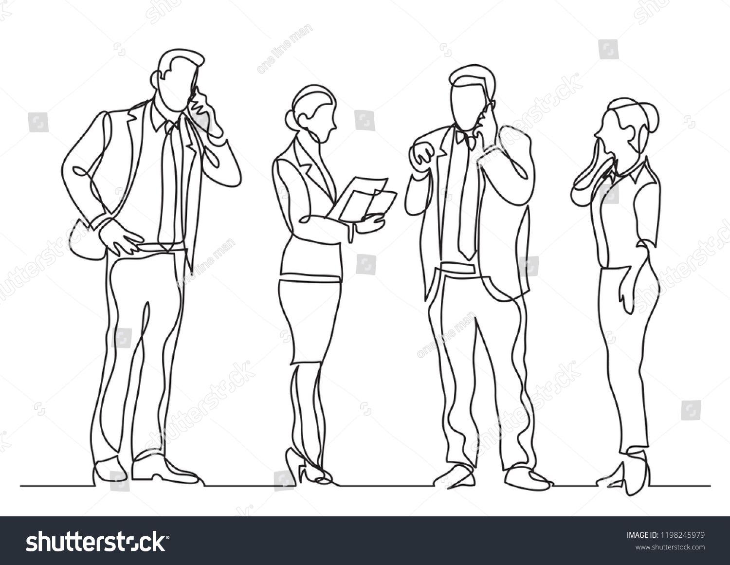 Continuous Line Drawing Standing Business Persons Stock Vector Royalty