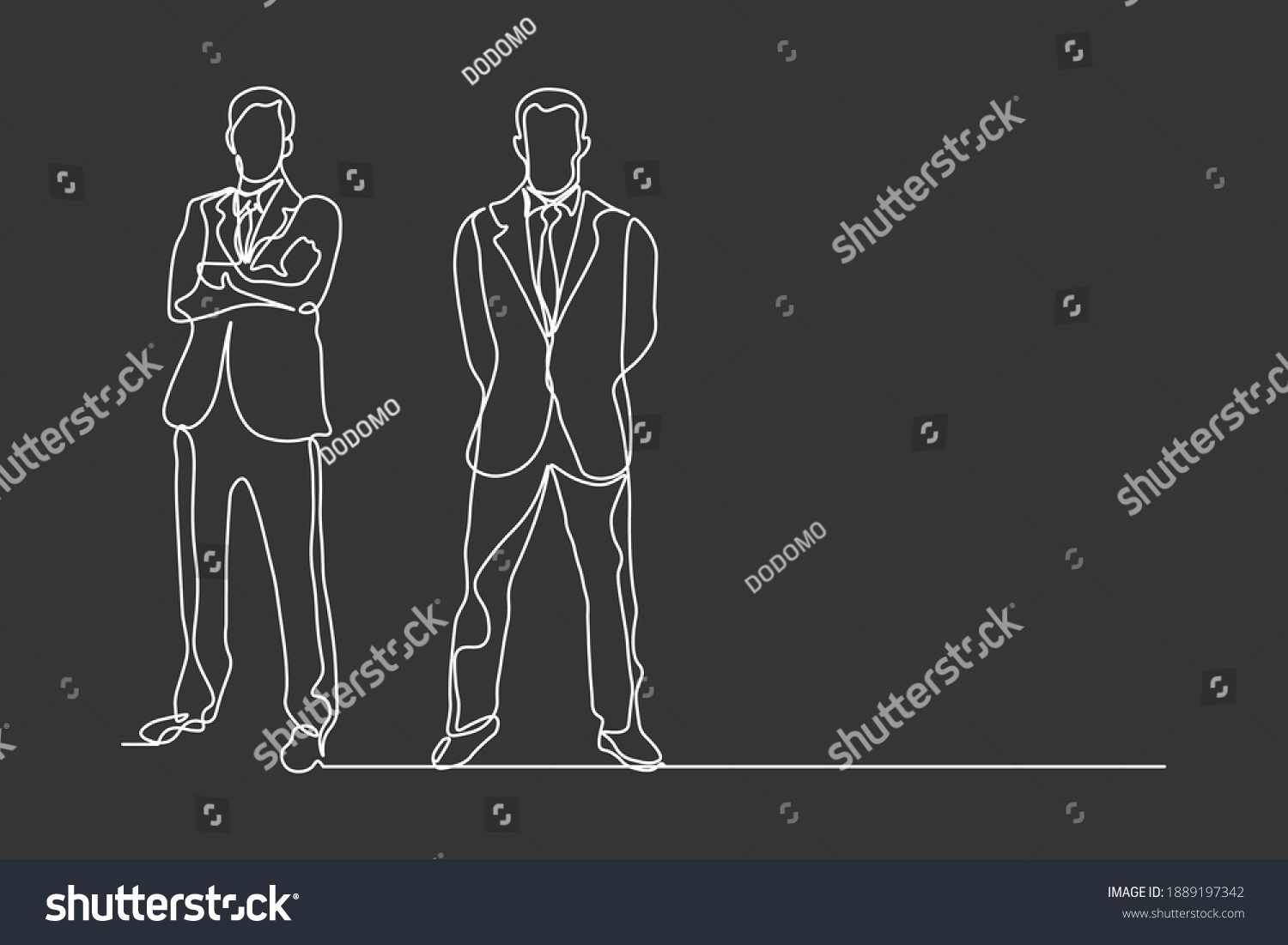 Continuous Line Drawing Standing Team Professionals Stock Vector