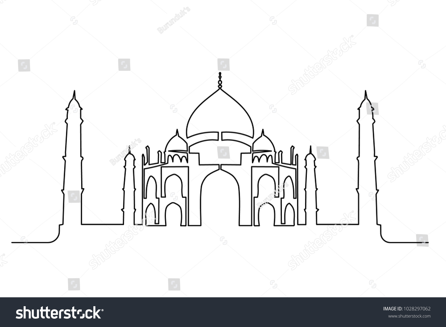 Continuous Line Drawing Taj Mahal Vector Stock Vector Royalty Free