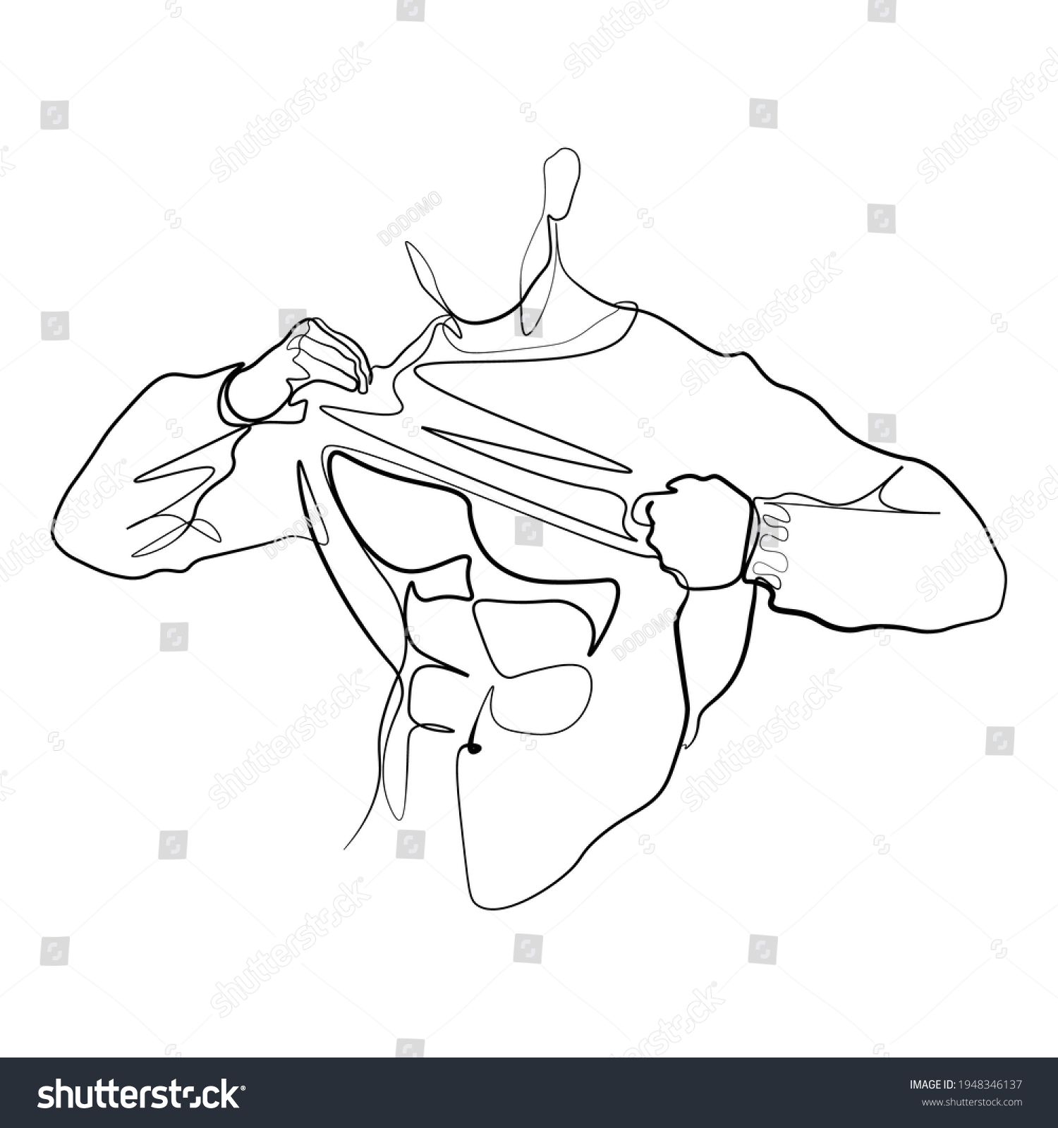 Continuous Line Male Figure Naked Strong Stock Vector Royalty Free