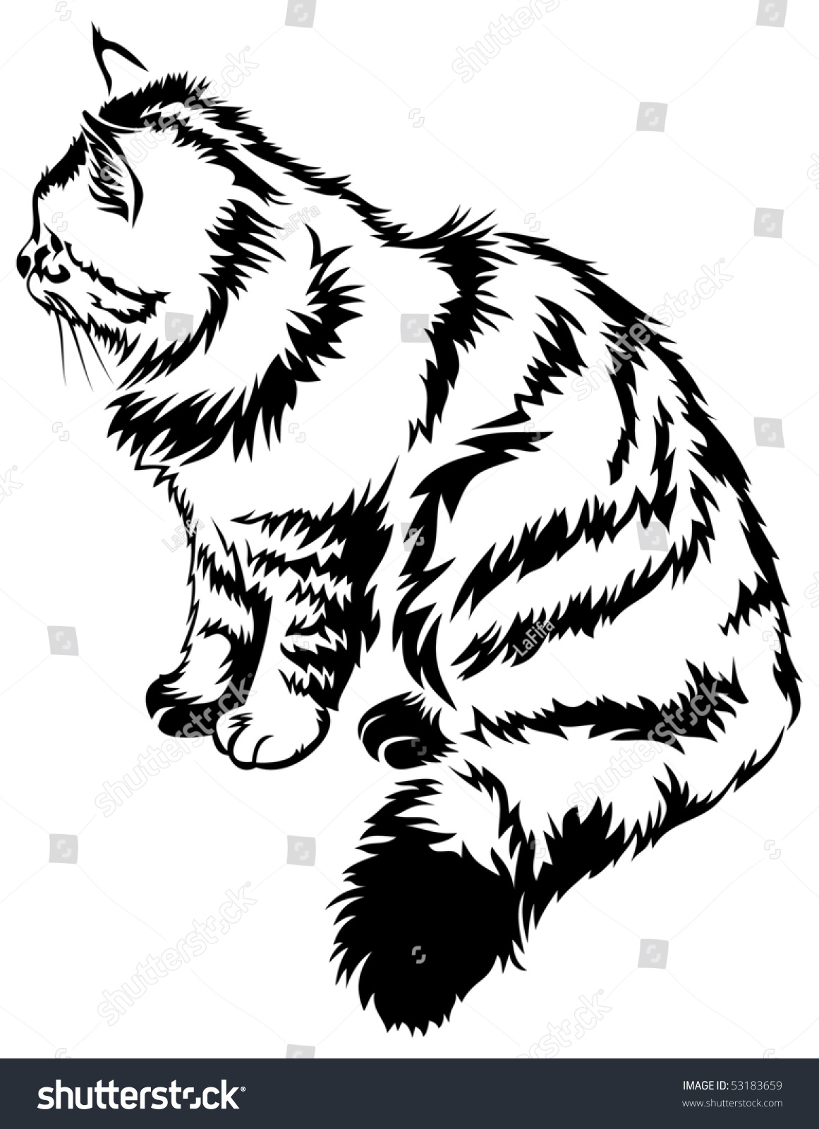 Contour Image Of Striped Cat Stock Vector Illustration 53183659