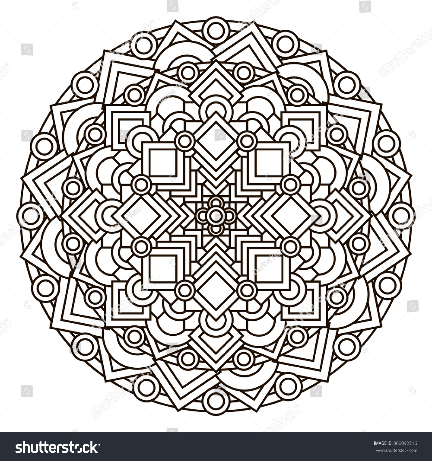 contour monochrome Mandala ethnic religious design element with a circular pattern Anti-paint for adults Vector illustration contour monochrome Mandala ethnic religious design element with a circular pattern Anti-paint for adults Vector illustration