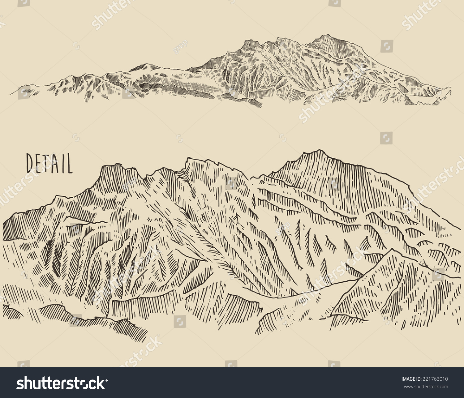 Contours Of The Mountains High Details, Engraving Vector Illustration